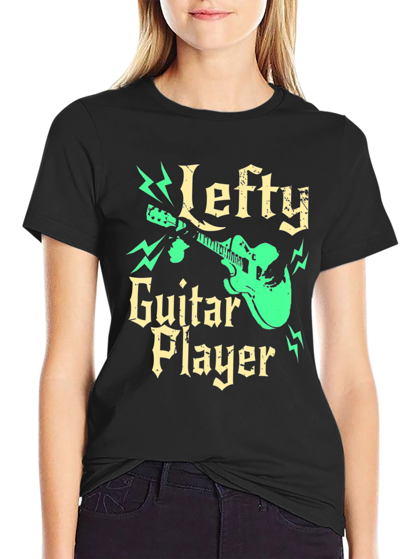 Black Lefty Guitar Player Black Graphic Tee view 2