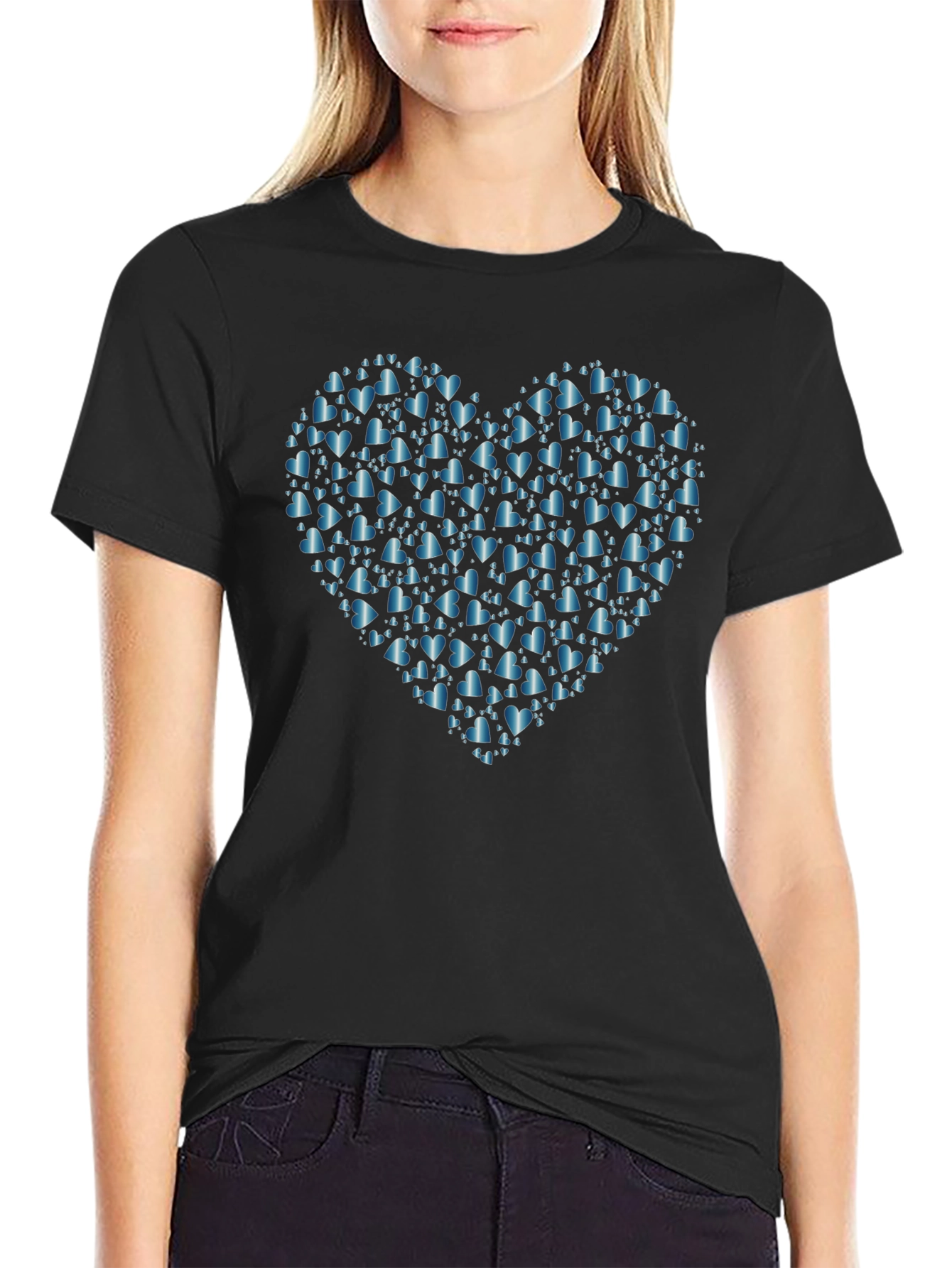 Black Heart of Hearts Tee - Black Cotton Casual Wear view 2