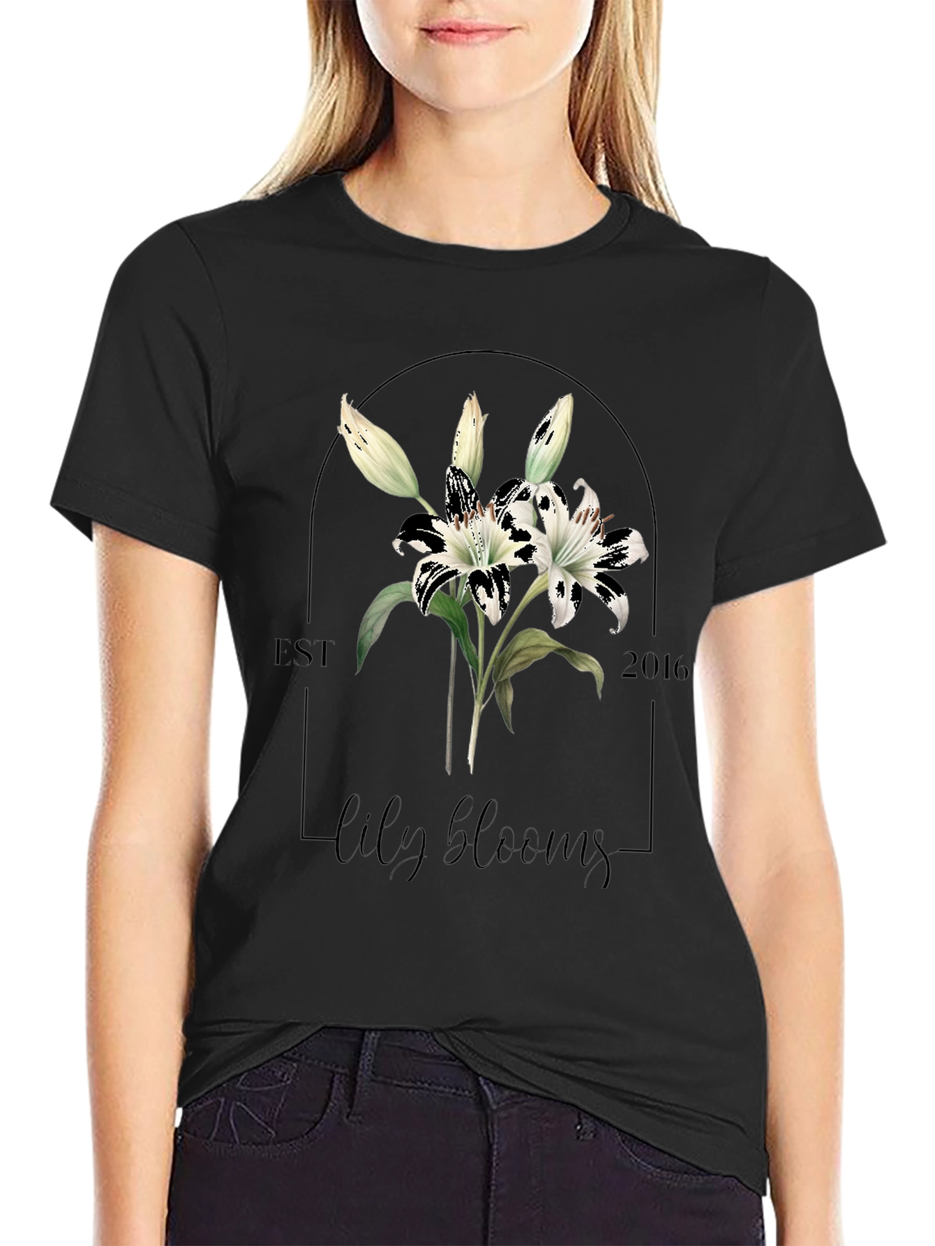 Black Lily Blooms Graphic Tee - Black view 2