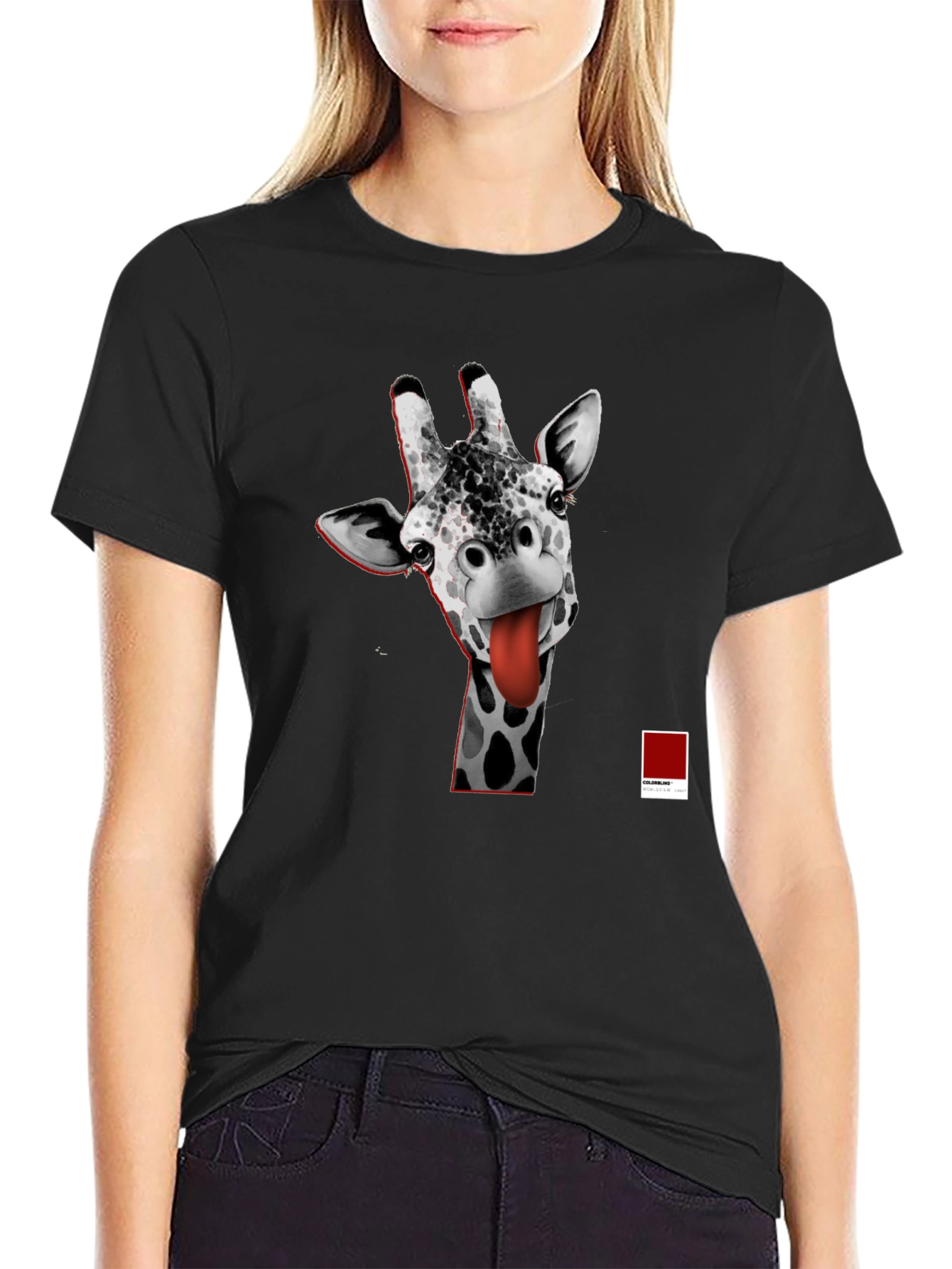Black Giraffe Tongue T-Shirt - Funny Graphic Tee view 2