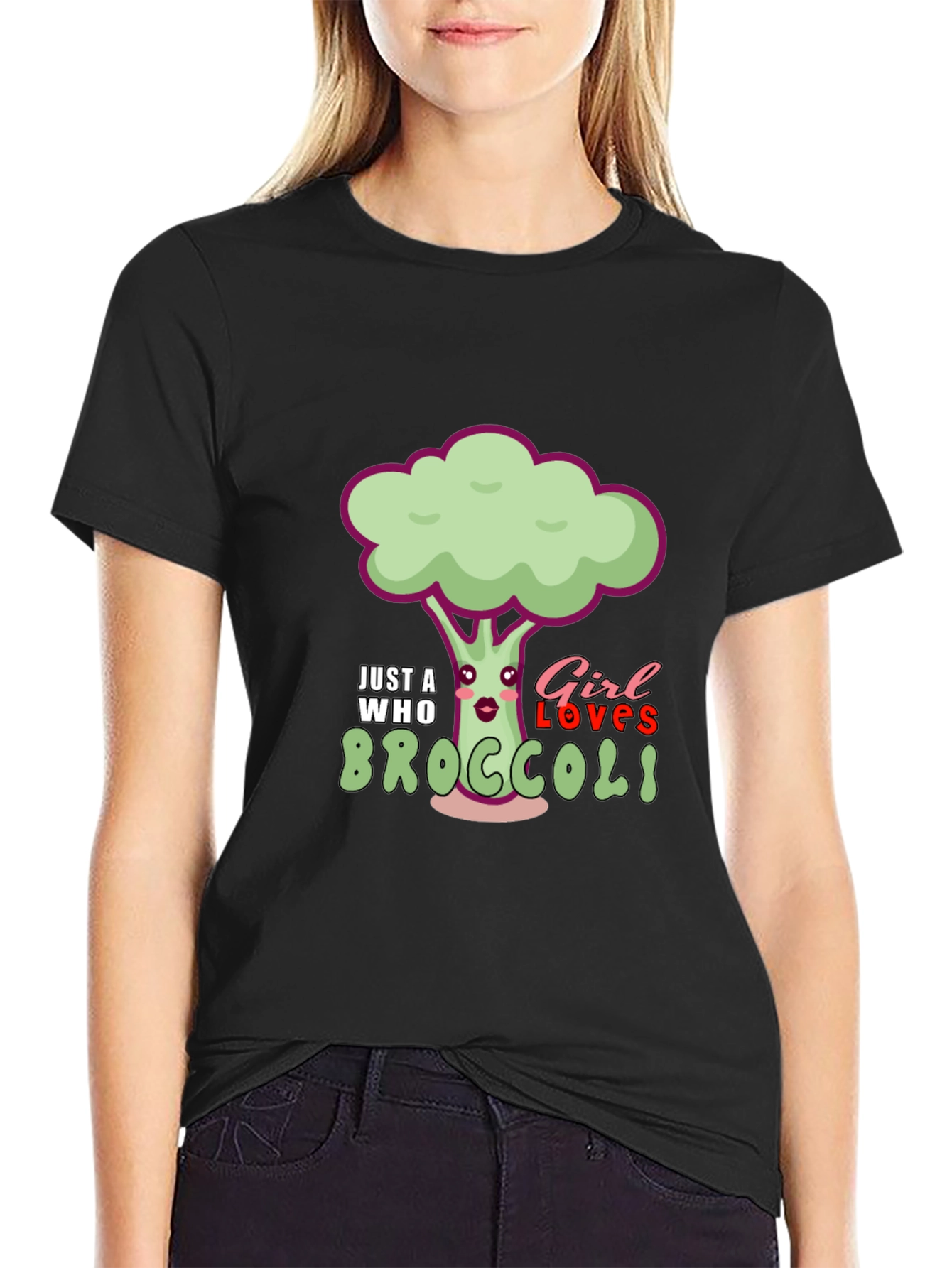 Black Just A Girl Who Loves Broccoli T-Shirt view 2
