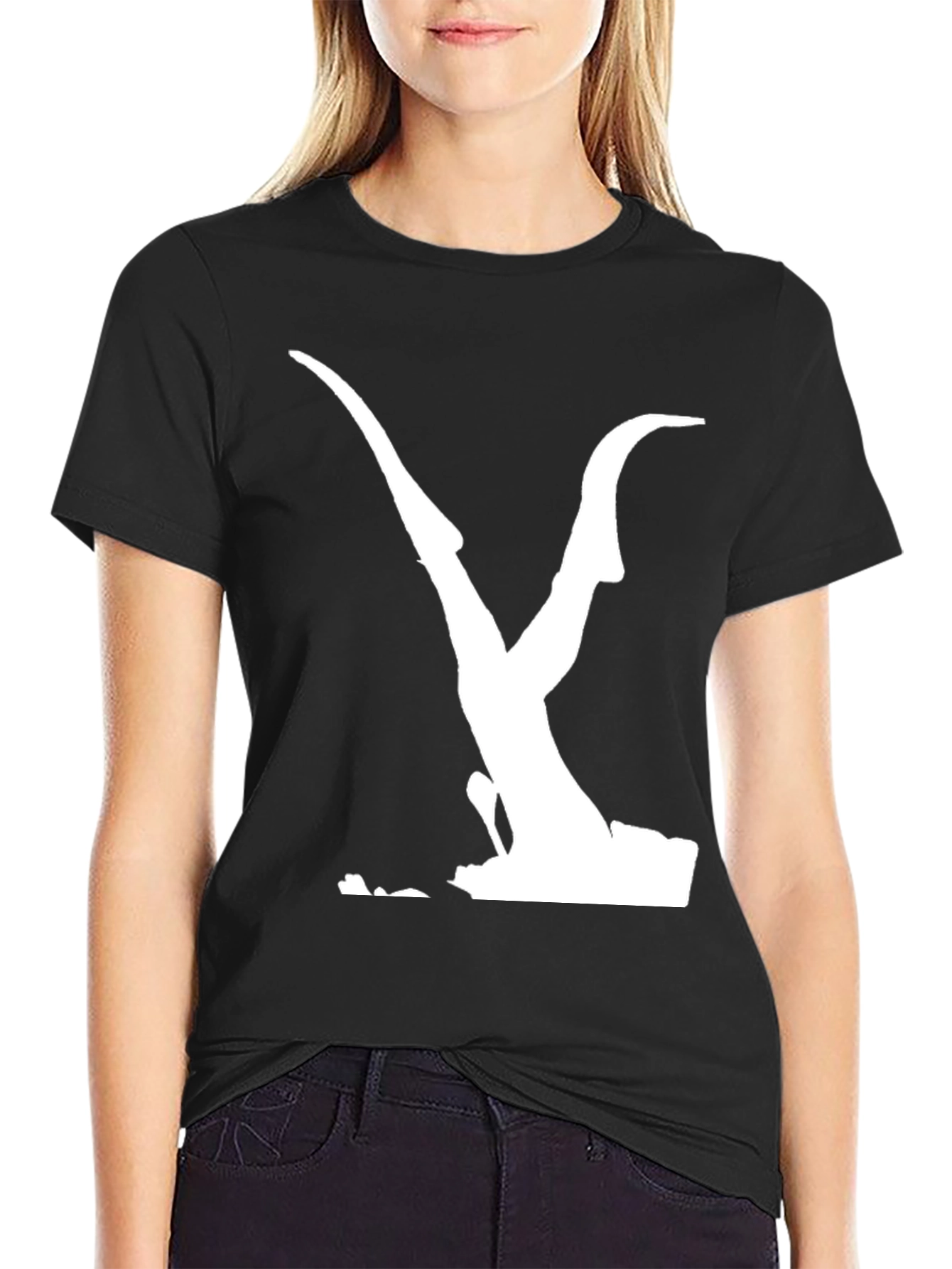 Black Men's Black T-Shirt with Abstract White Print view 2