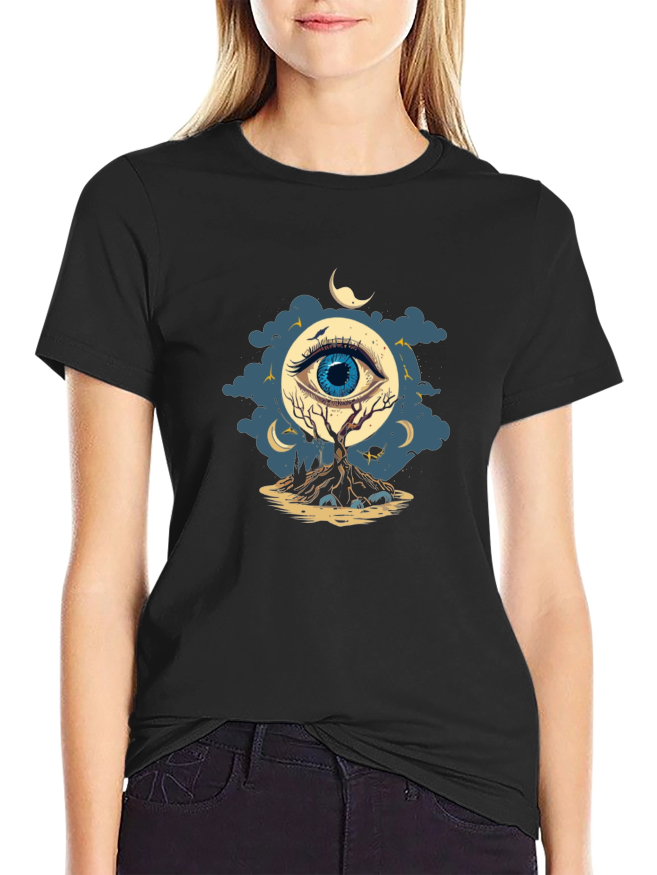 Black Eye of the Night Graphic T-Shirt - Black view 2