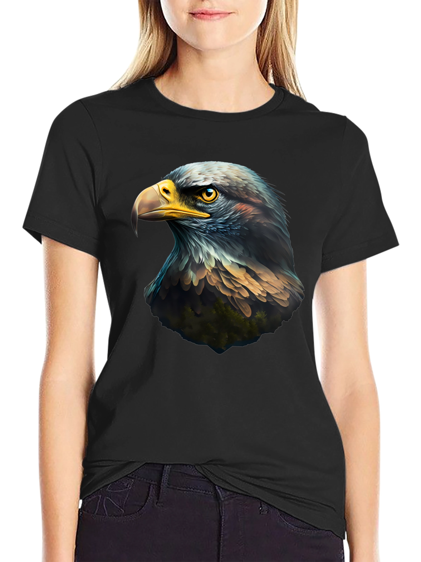 Black Eagle Head Graphic Black T-Shirt view 2