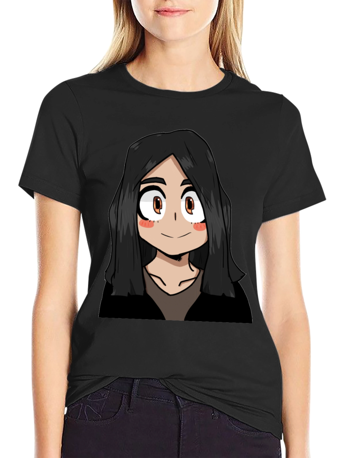 Black Anime Girl Graphic Black T-Shirt view 2