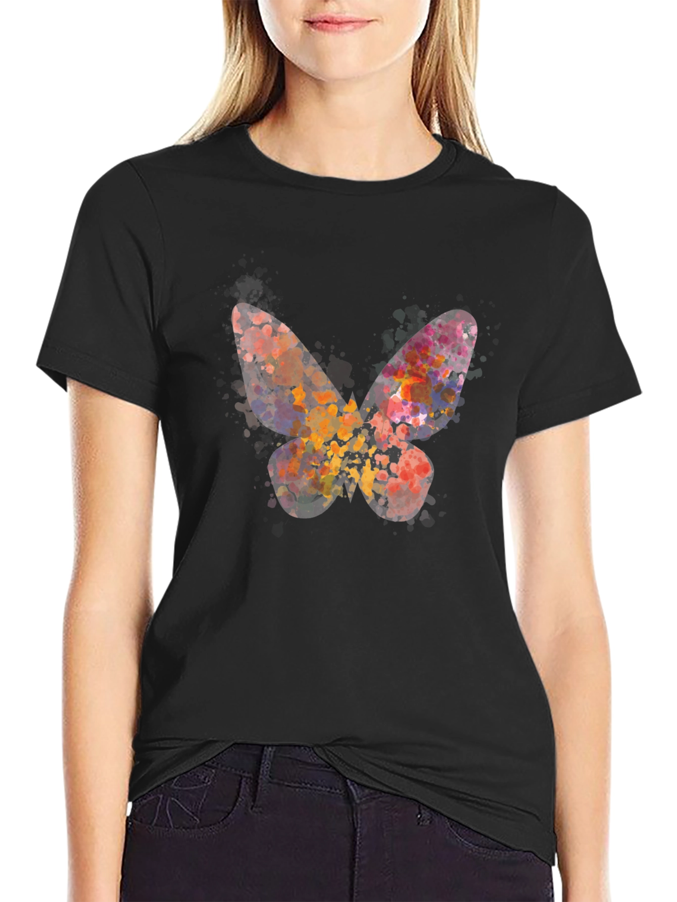 Black Butterfly Watercolor Graphic Tee - Unisex Casual Shirt view 2