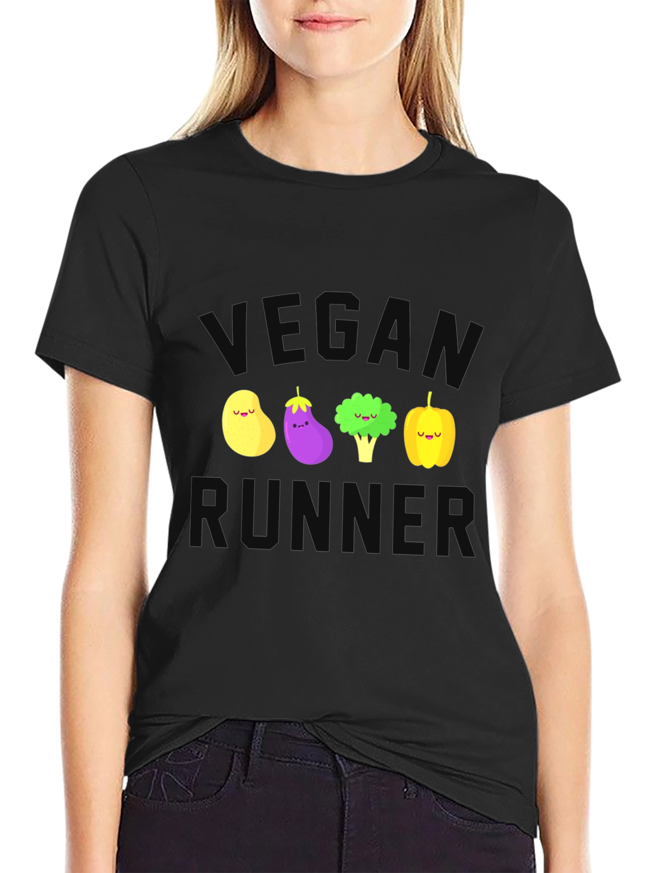 Black Vegan Runner T-Shirt - Cute Vegetable Design view 2