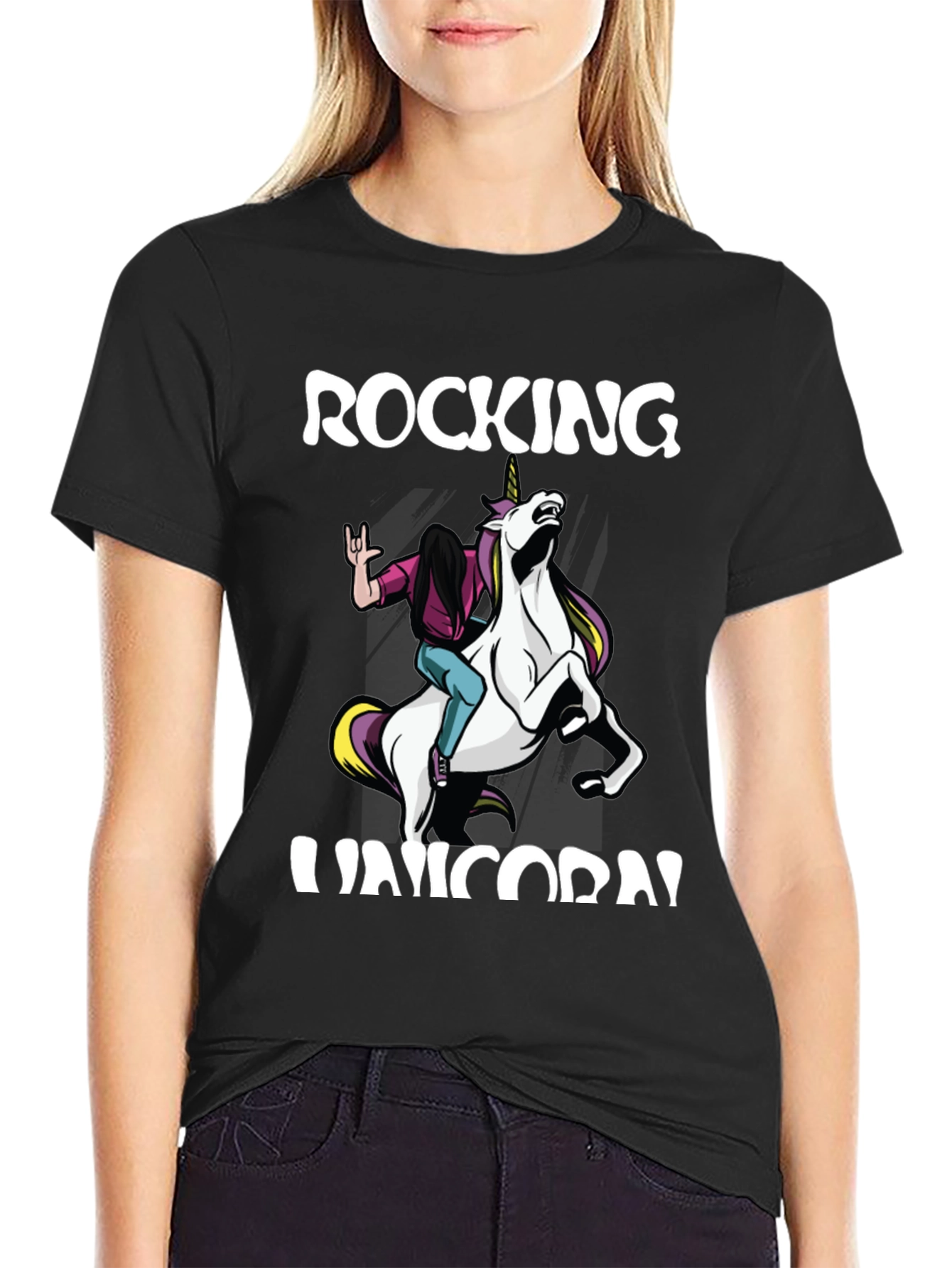 Black Rocking Unicorn Graphic Tee view 2