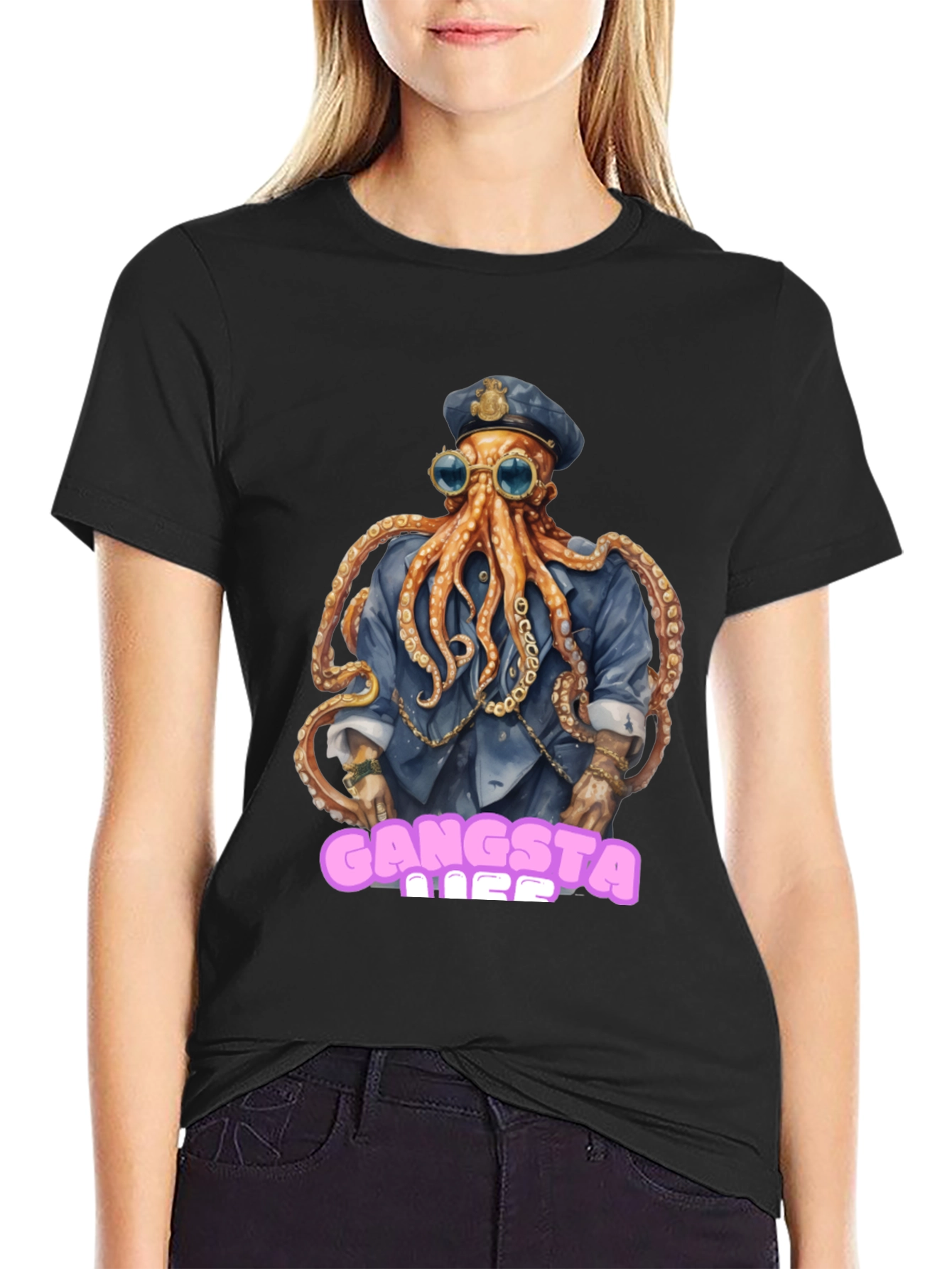 Black Gangsta Octopus T-Shirt view 2