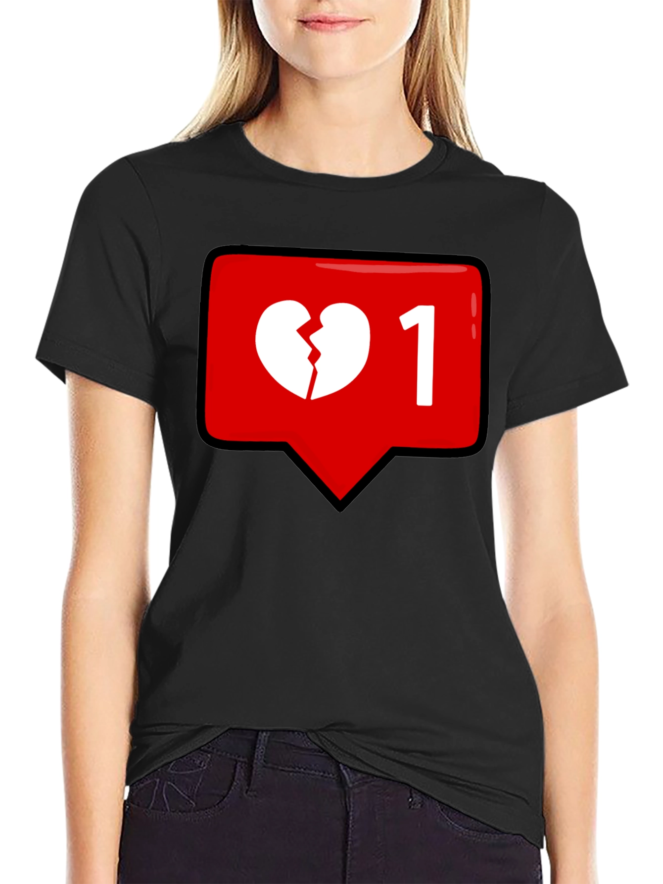 Black Broken Heart Single Like Black T-Shirt view 2