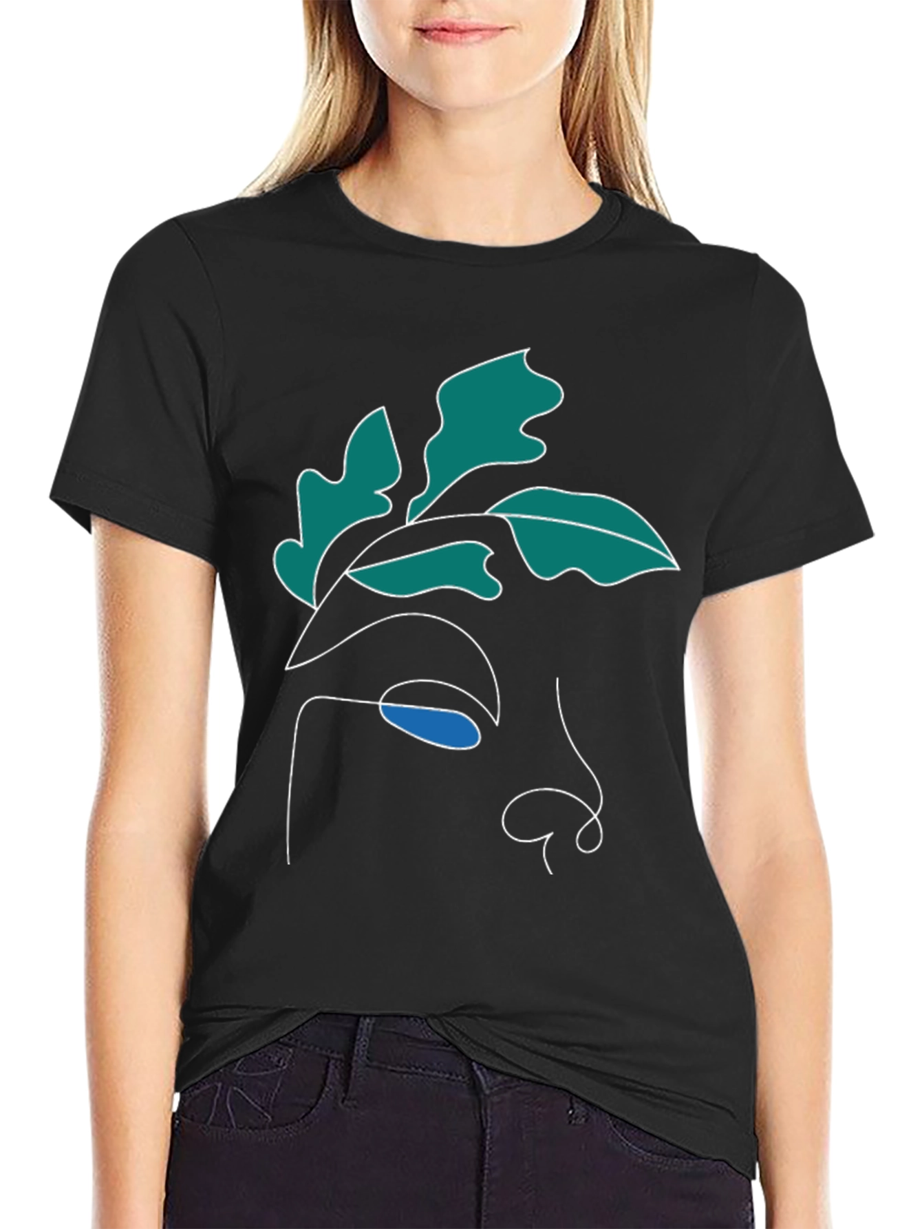 Black Abstract Face Graphic Tee - Modern Art Shirt view 2
