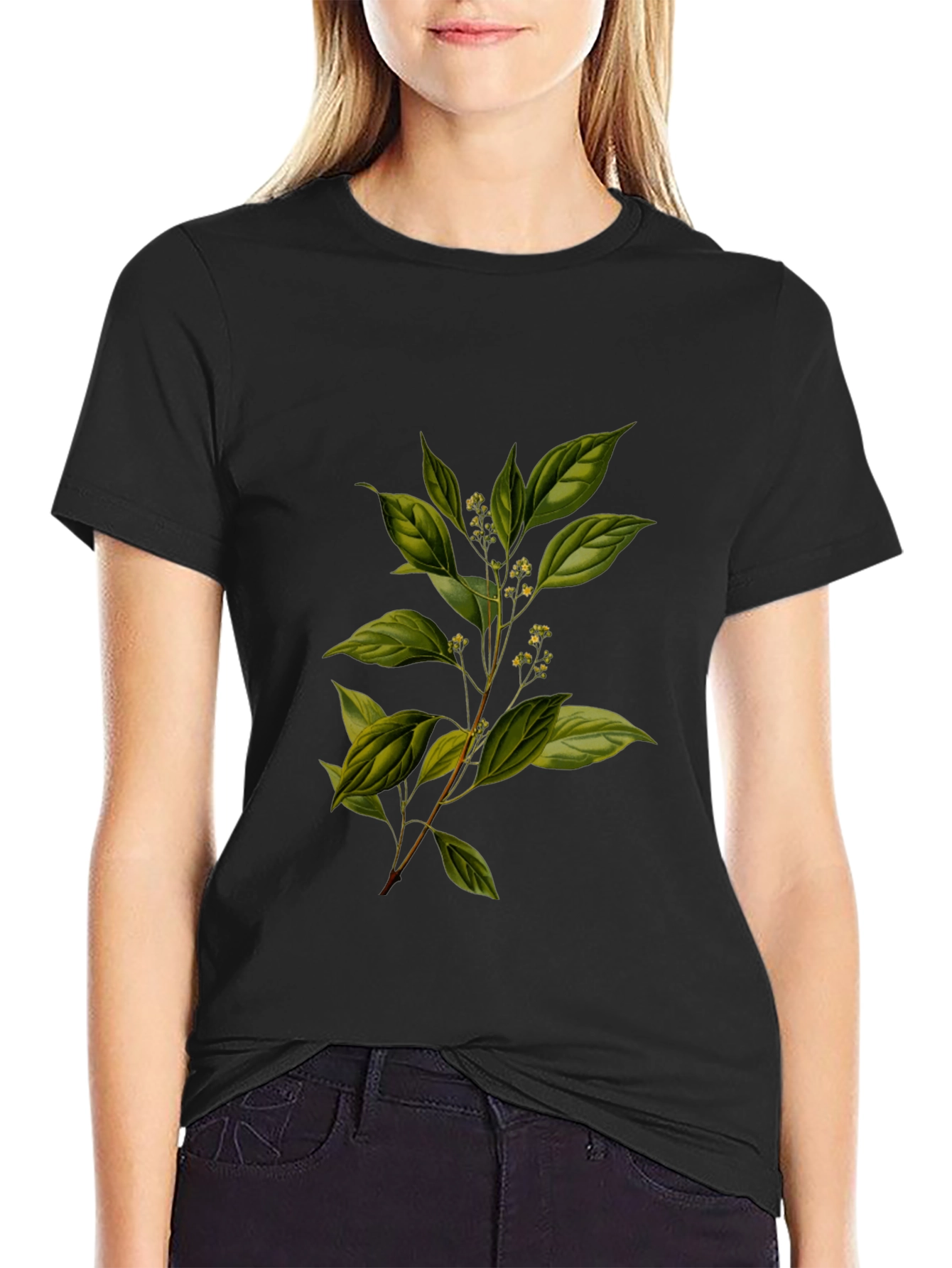 Black Botanical Print Black T-Shirt view 2