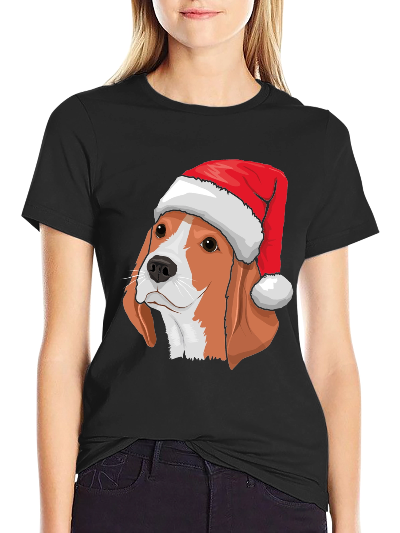 Black Festive Beagle Christmas T-Shirt view 2