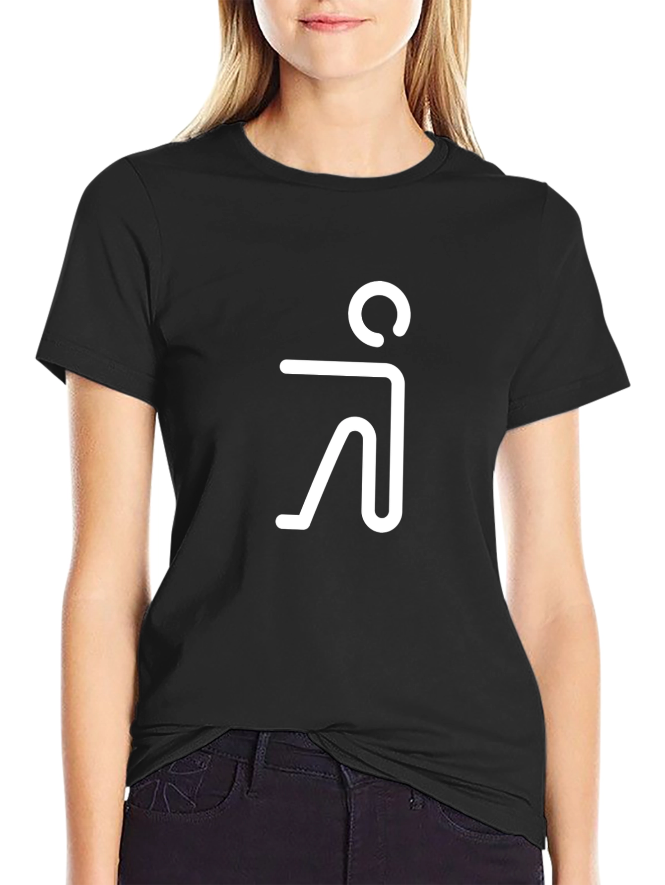 Black Minimalist Human Figure Graphic Tee - Black Cotton Blend view 2