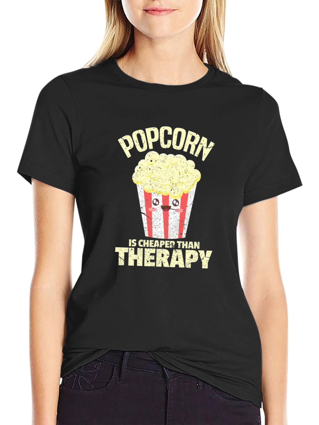 Black Popcorn Cheaper Than Therapy Graphic Tee view 2