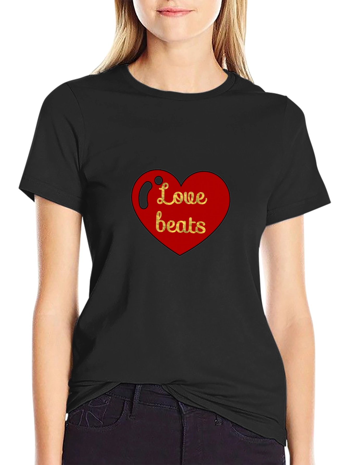 Black Love Beats Heart Graphic Black T-Shirt view 2