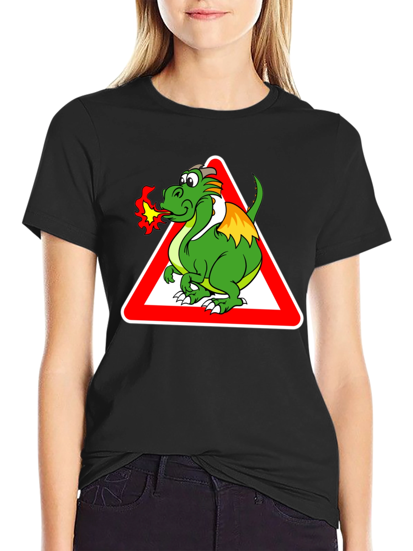 Black Dragon Warning Sign Graphic Tee - Black view 2