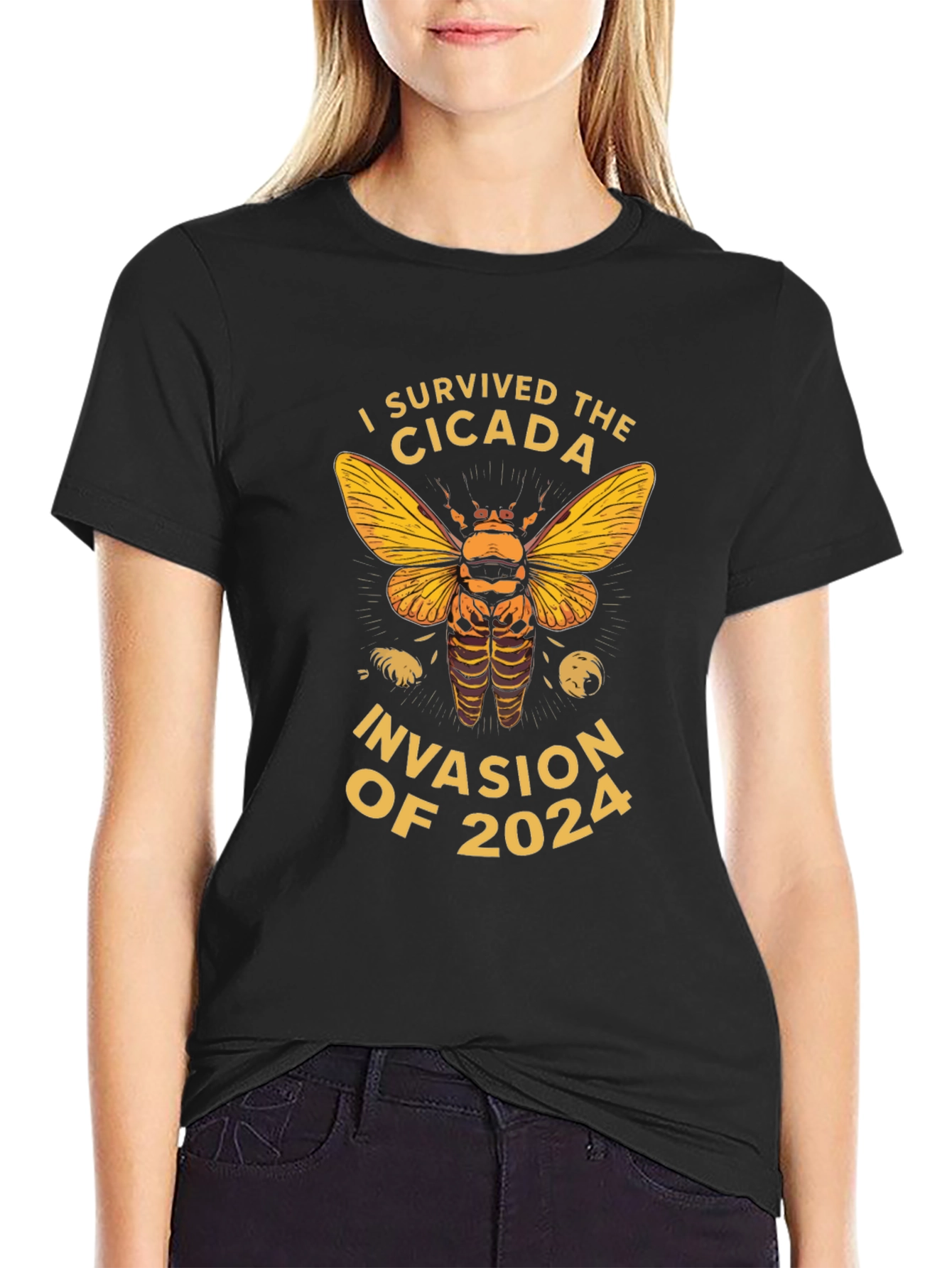 Black I Survived the Cicada Invasion of 2024 T-Shirt view 2