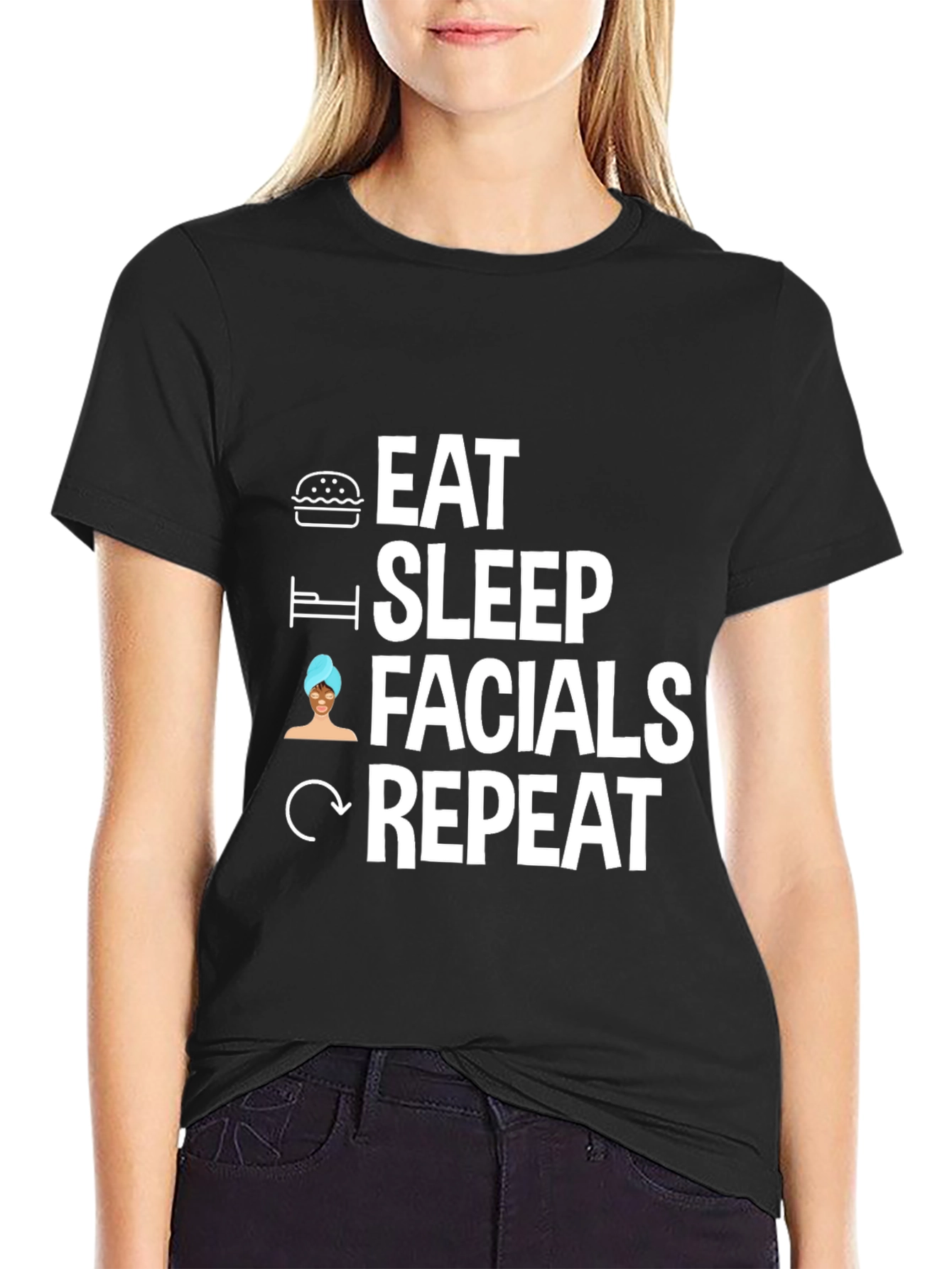 Black Eat Sleep Facials Repeat Graphic Tee view 2