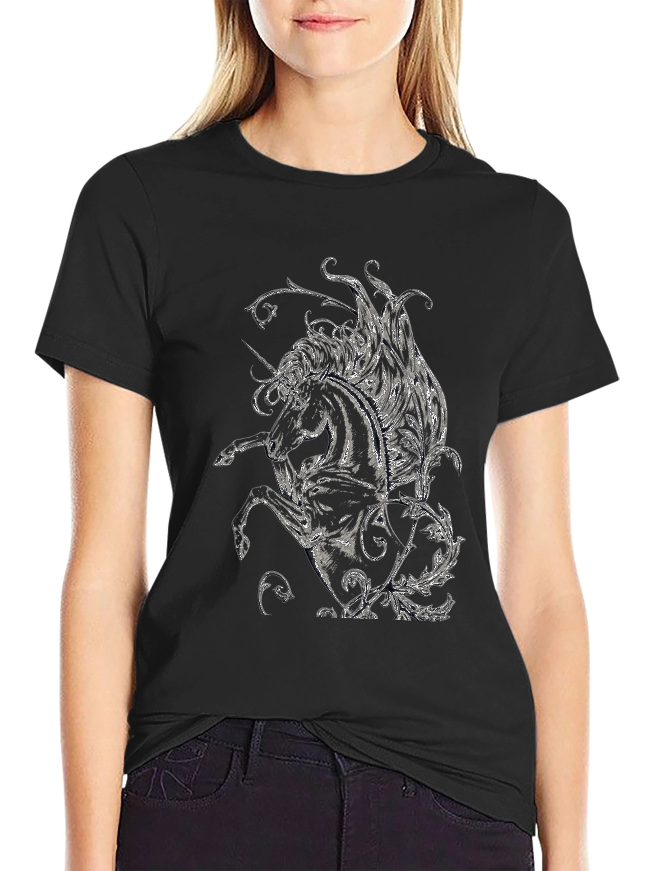 Black Unicorn Graphic Tee - Stylish Black T-Shirt view 2