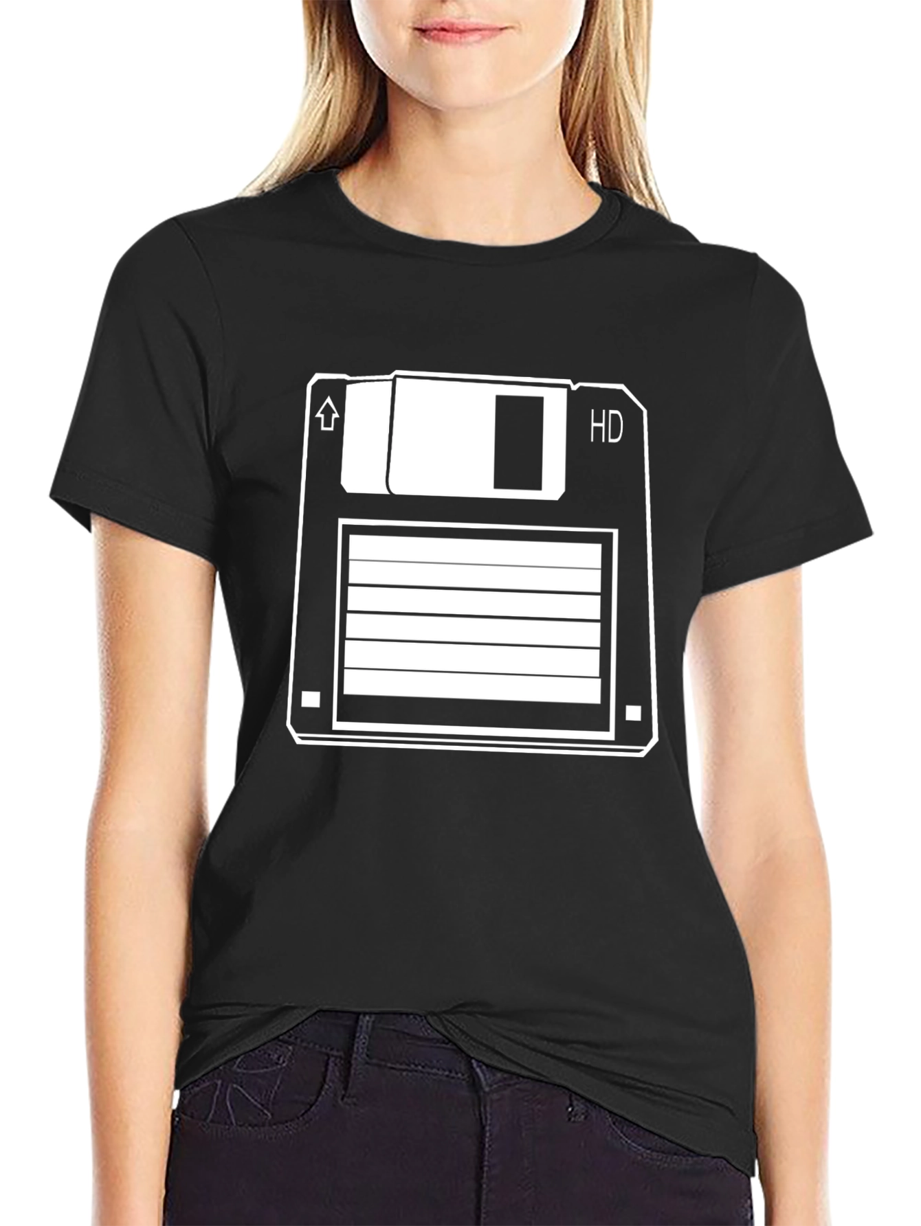 Black Retro Floppy Disk T-Shirt - Vintage Tech Style view 2