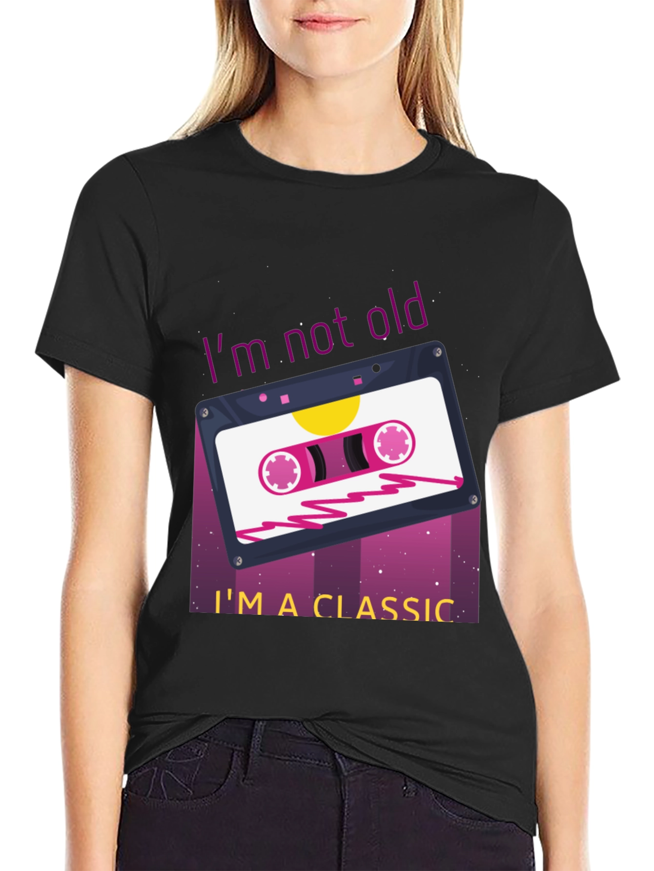 Black Retro Cassette Tape Graphic T-Shirt - "I'm Not Old, I'm a Classic" view 2
