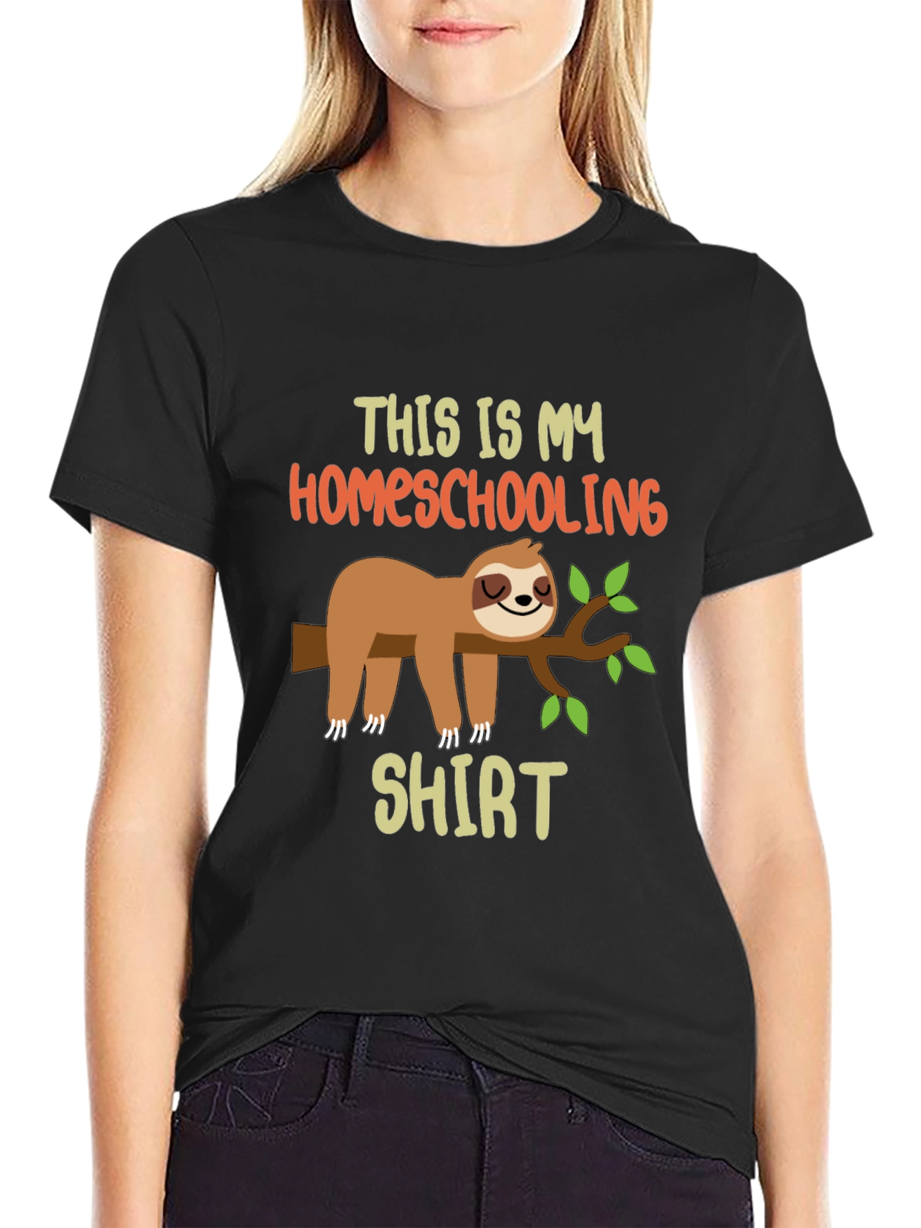 Black Homeschooling Sloth T-Shirt view 2