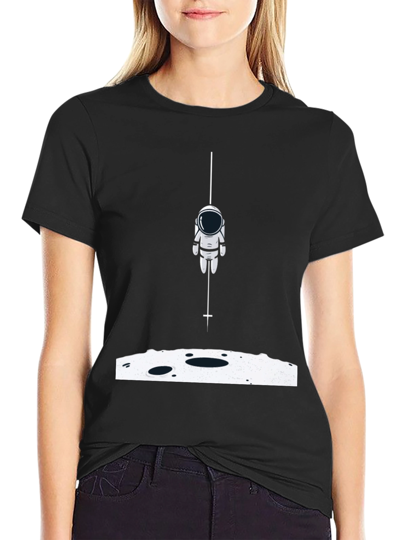 Black Astronaut Landing Graphic Tee - Black Cotton Blend view 2