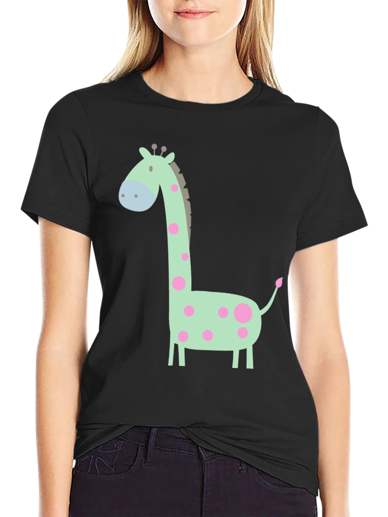 Black Giraffe Graphic Tee - Cute Cartoon Animal Shirt view 2