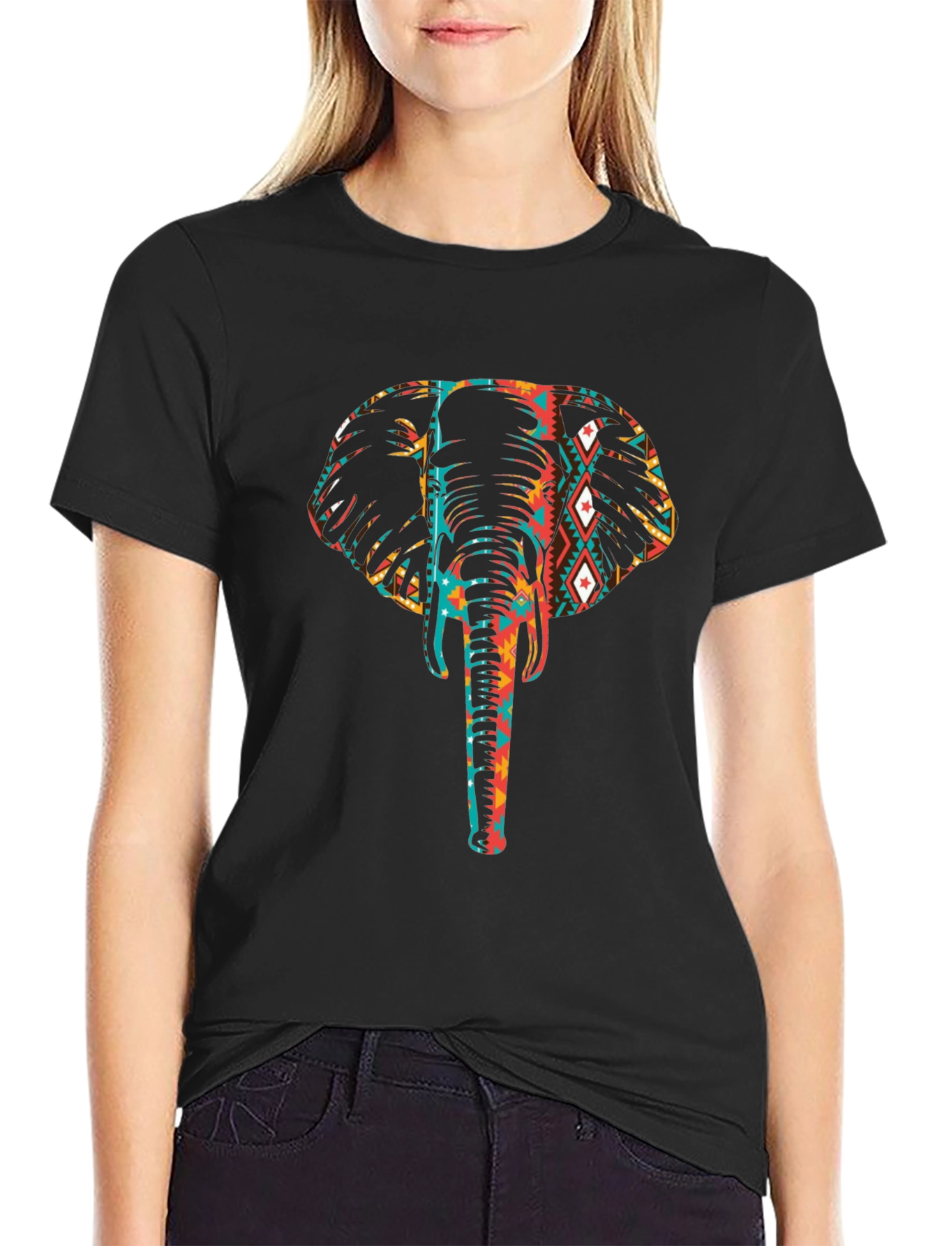 Black Elephant Tribal Design Graphic Tee view 2