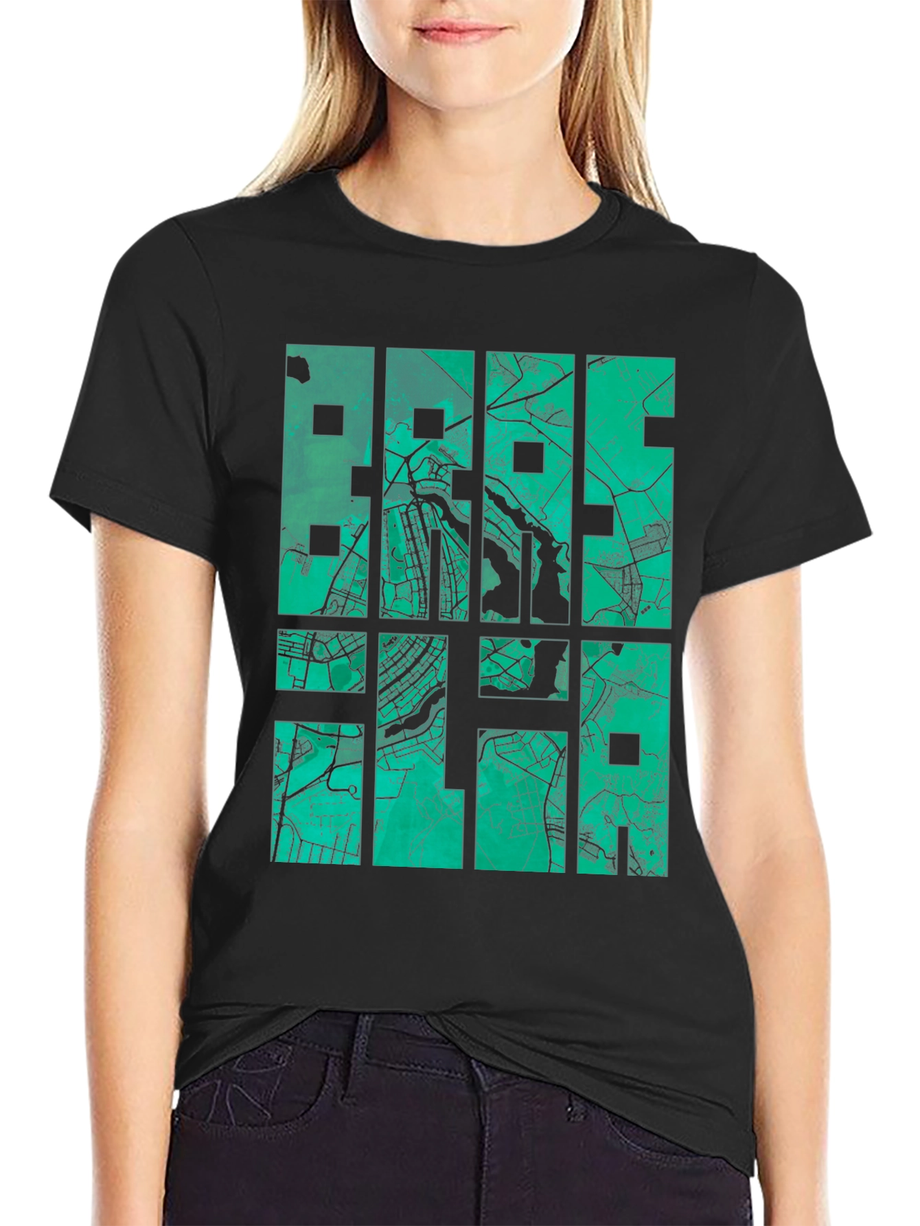 Black Brasilia Map T-Shirt - Stylish Cityscape Design view 2