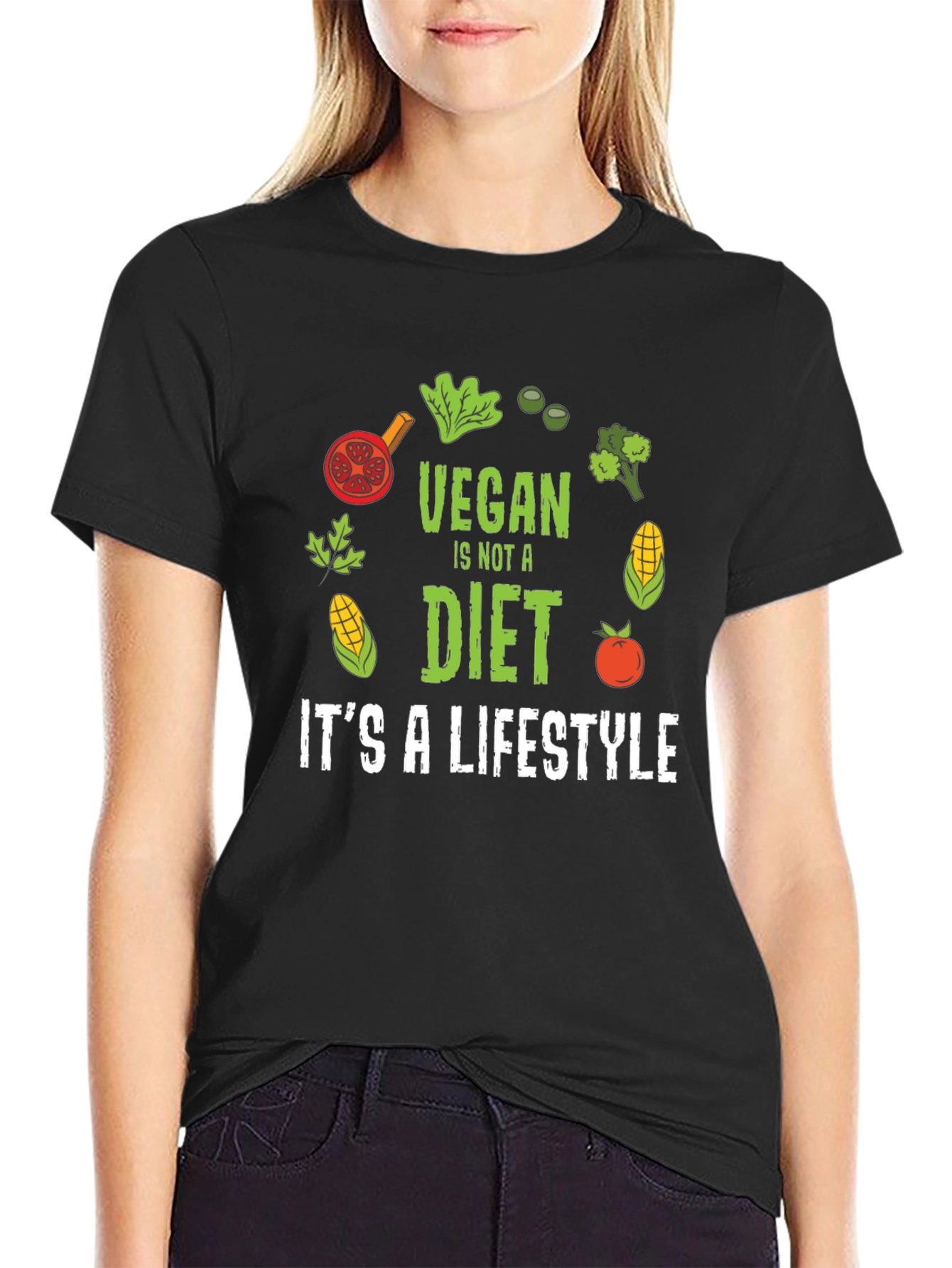 Black Vegan Lifestyle Graphic T-Shirt - Black view 2