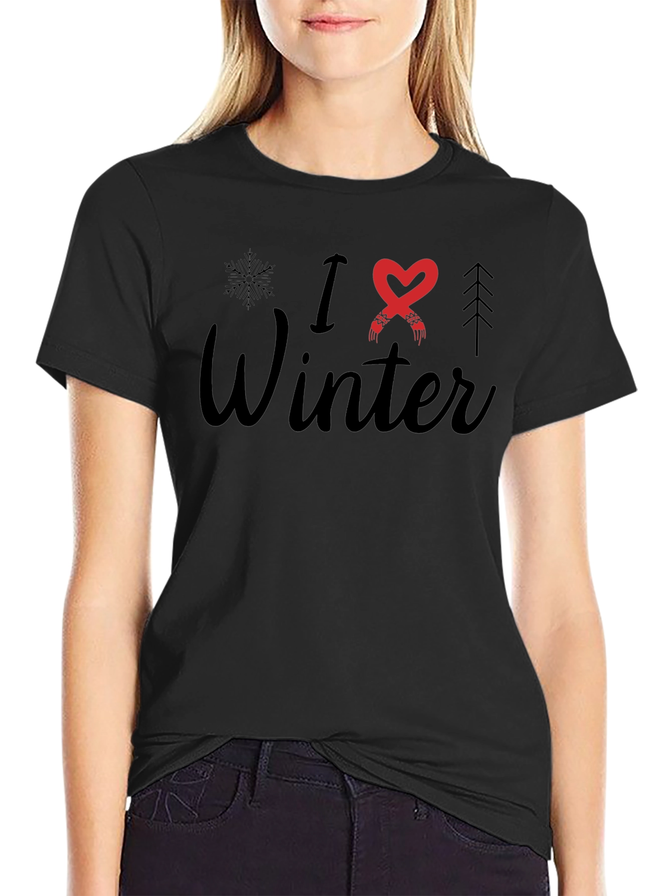 Black I Love Winter Graphic T-Shirt view 2