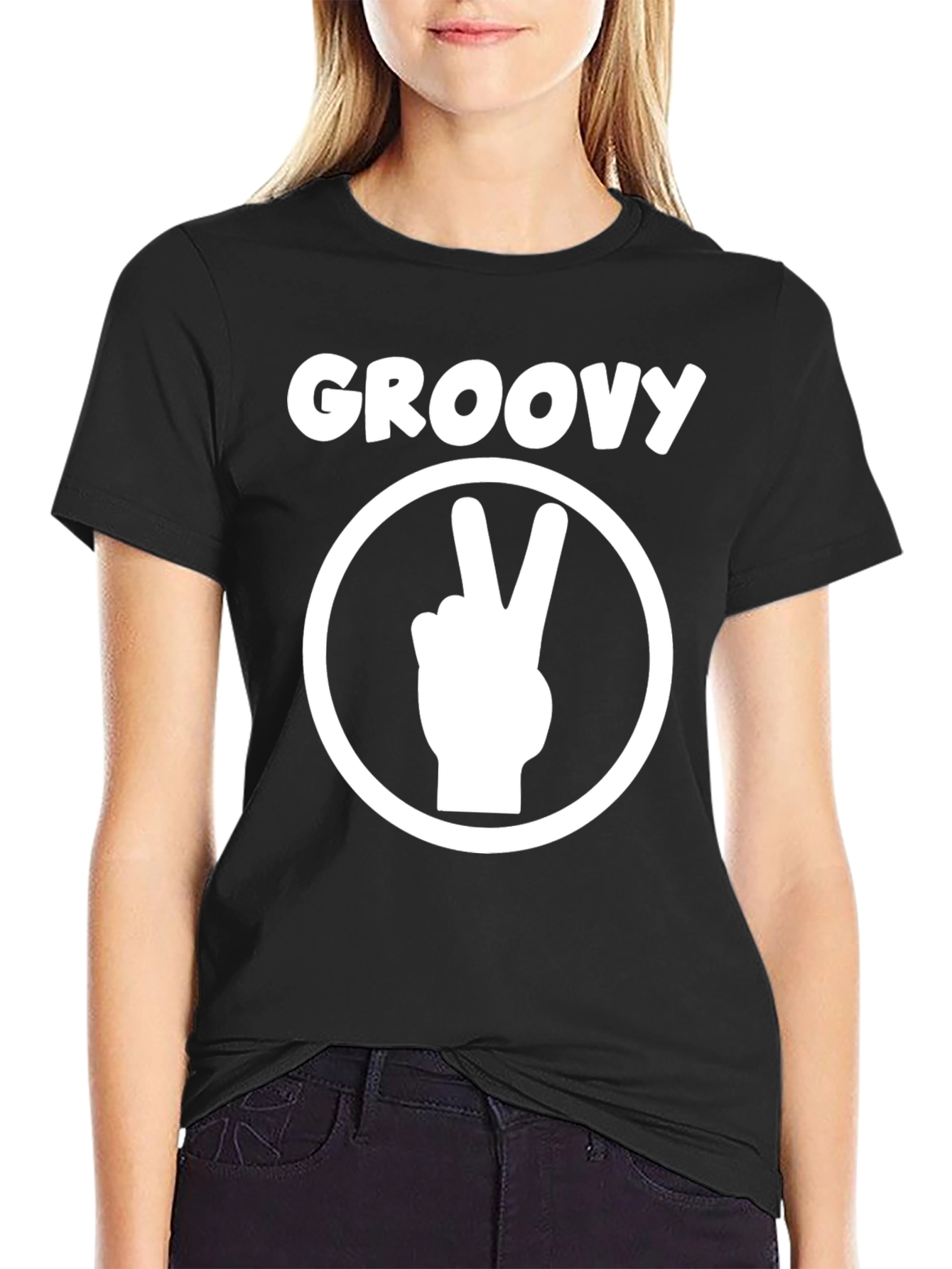 Black Groovy Peace Sign T-Shirt - Retro Style view 2