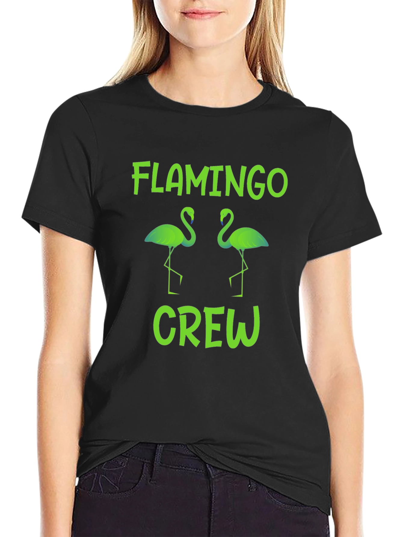 Black Flamingo Crew Graphic T-Shirt - Fun Summer Tee view 2