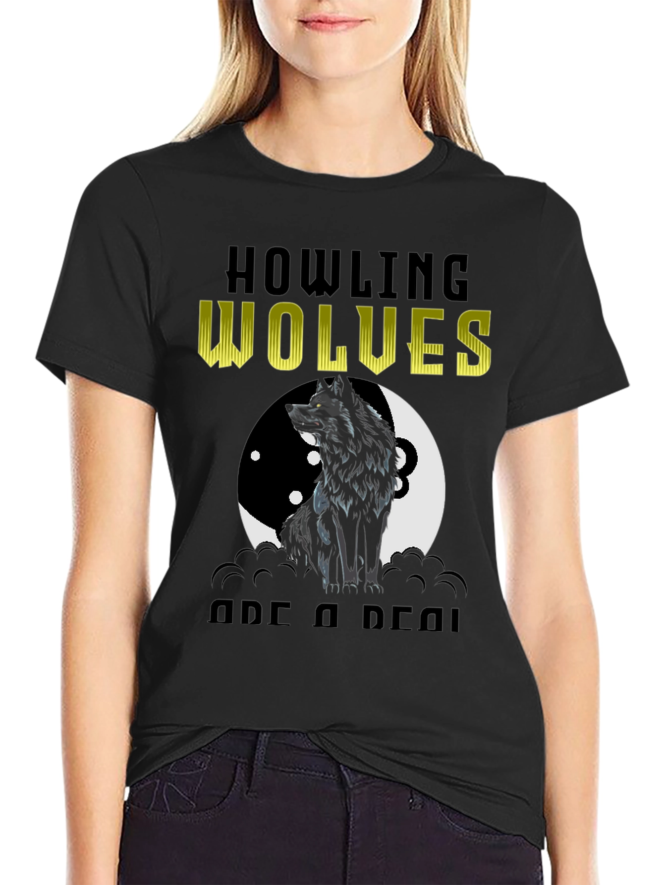 Black Howling Wolves Graphic Tee - Black T-Shirt view 2
