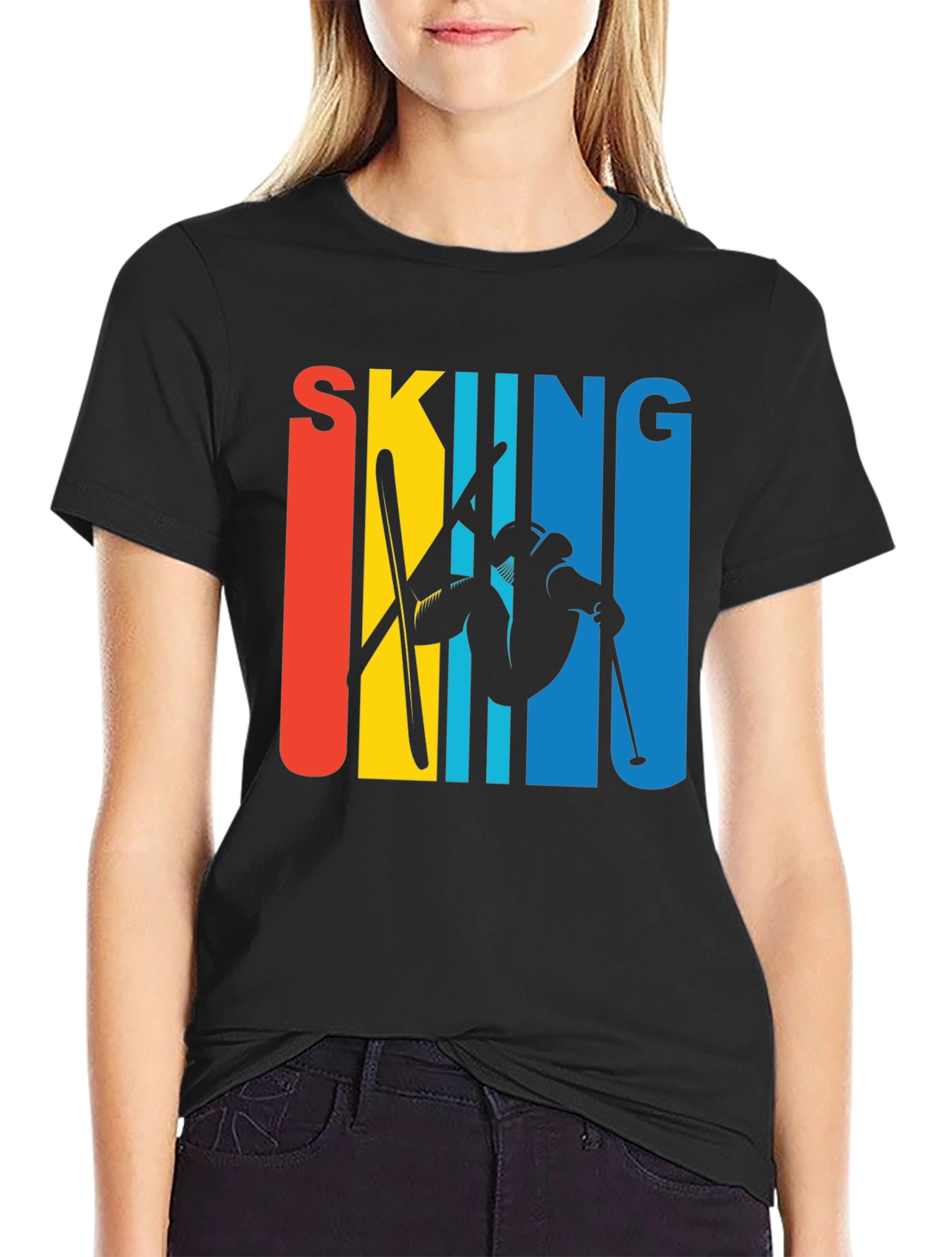 Black Retro Skiing Graphic Tee - Black Unisex T-Shirt view 2