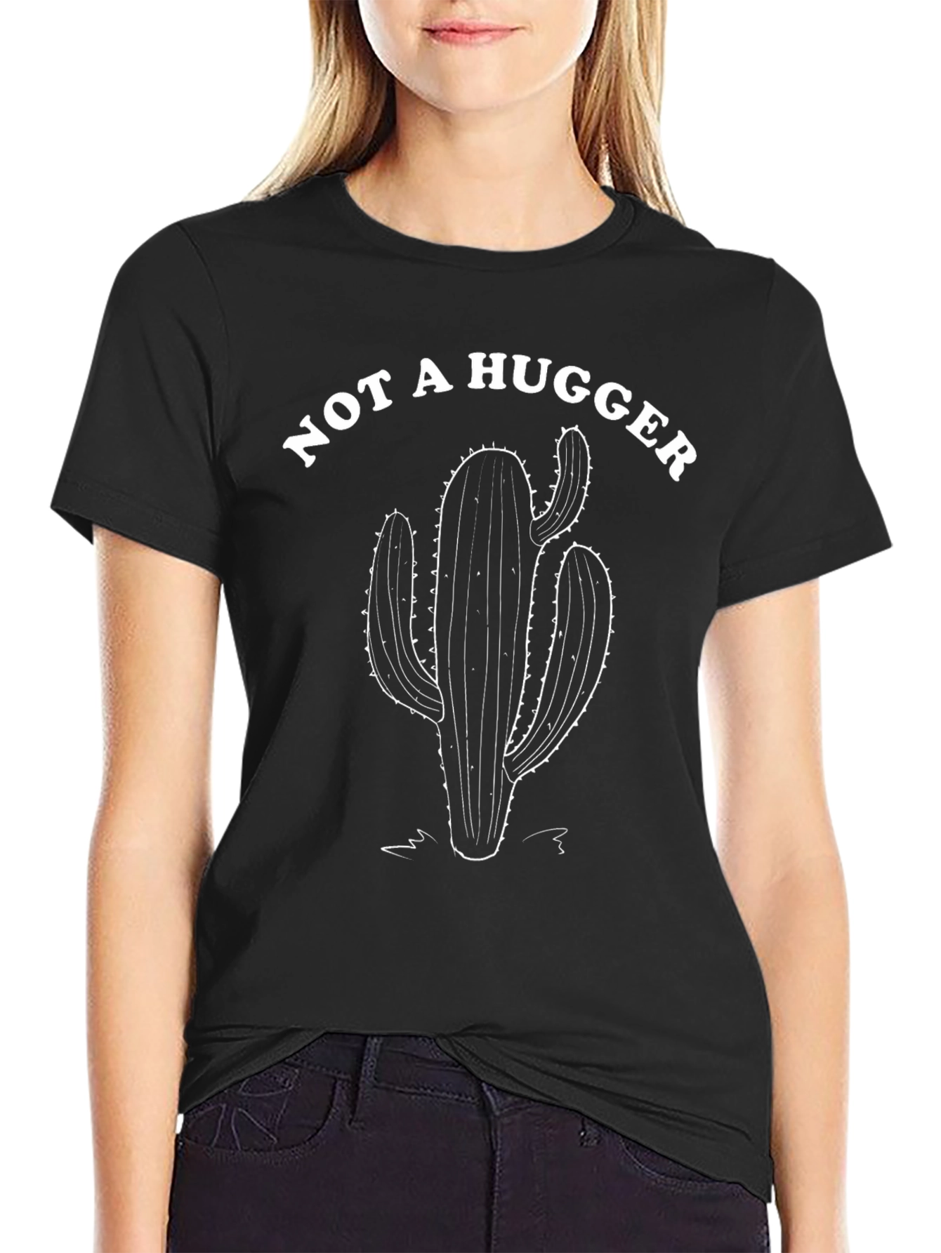 Black Not a Hugger Cactus Graphic Tee - Black Cotton Blend view 2