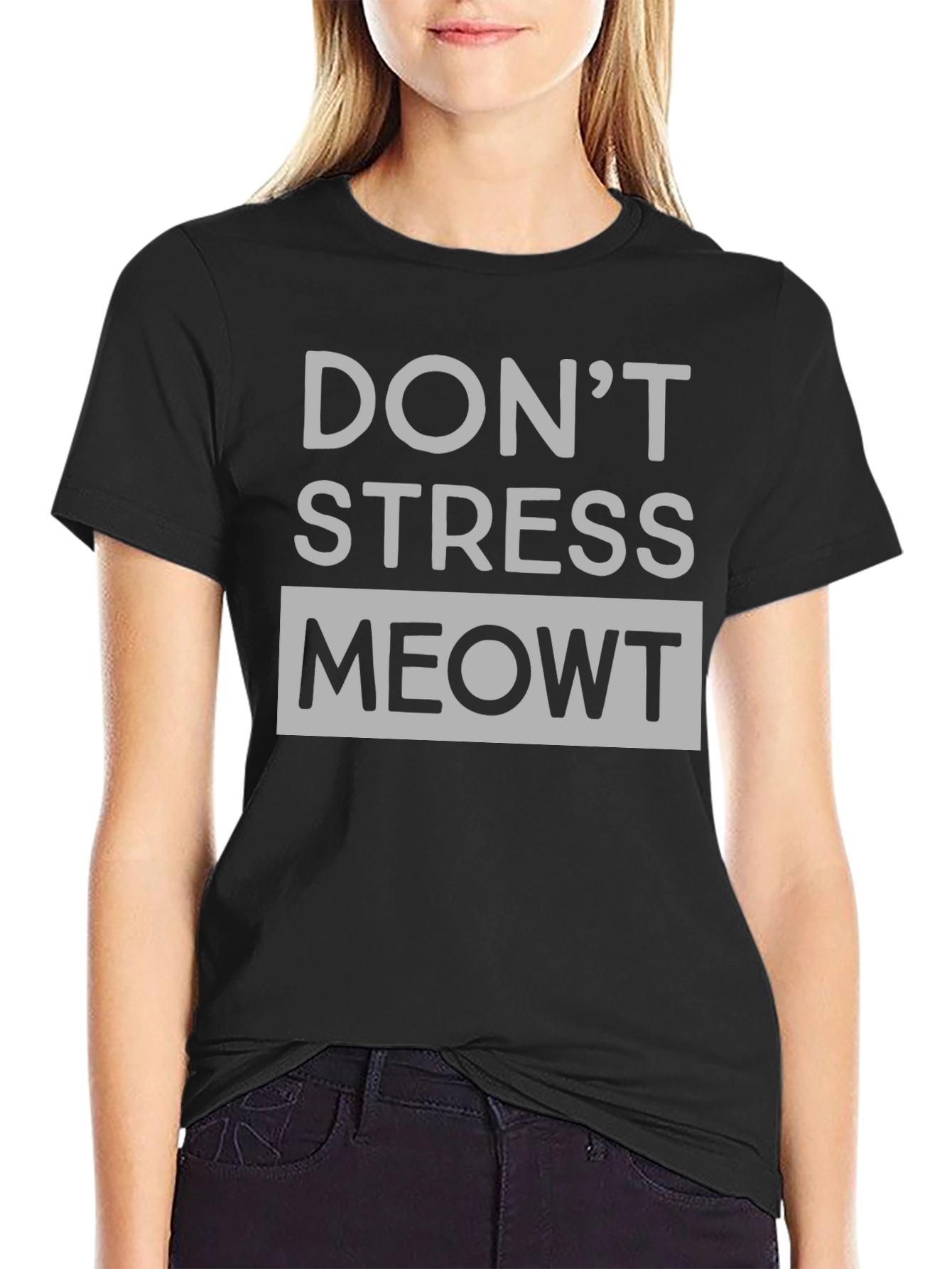 Black Don't Stress Meowt Black Graphic Tee view 2