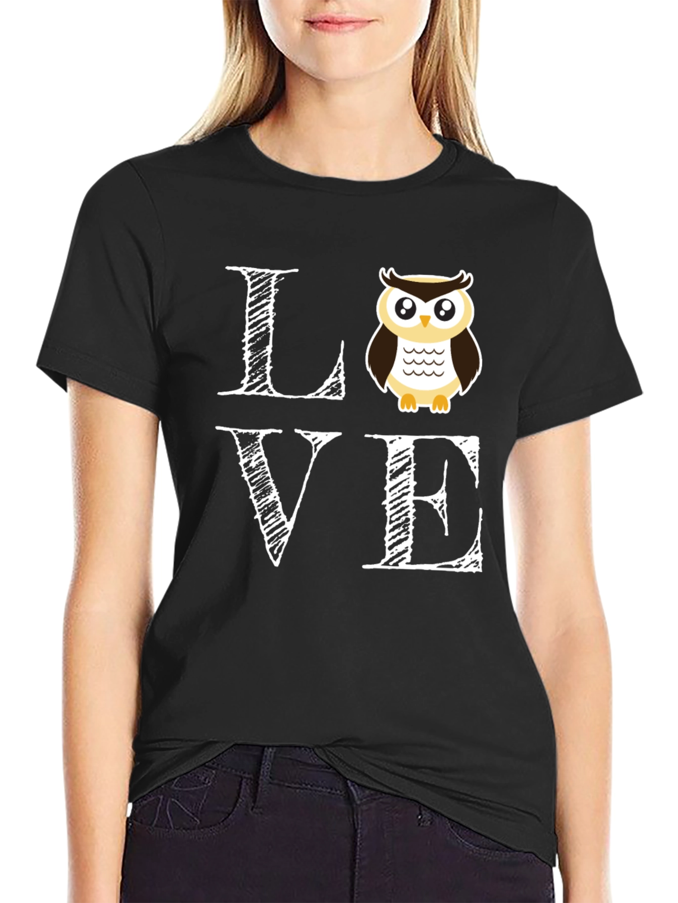 Black Owl Love T-Shirt - Cute Graphic Tee view 2