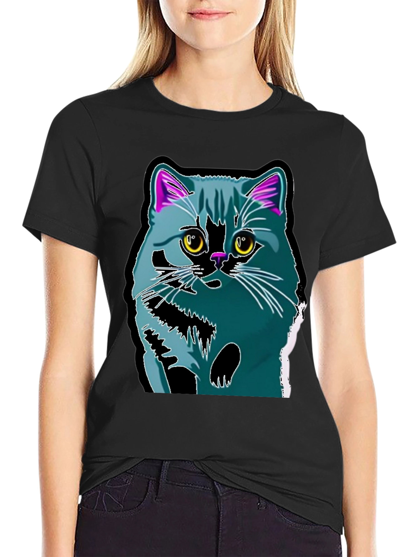 Black Cool Cat Graphic Tee - Men's Black T-Shirt view 2