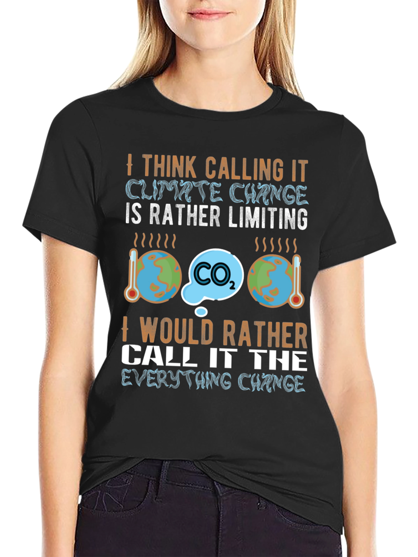 Black Climate Change Slogan Graphic T-Shirt view 2
