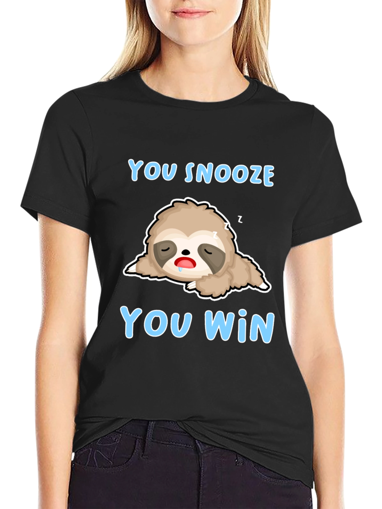 Black You Snooze You Win Sloth T-Shirt view 2