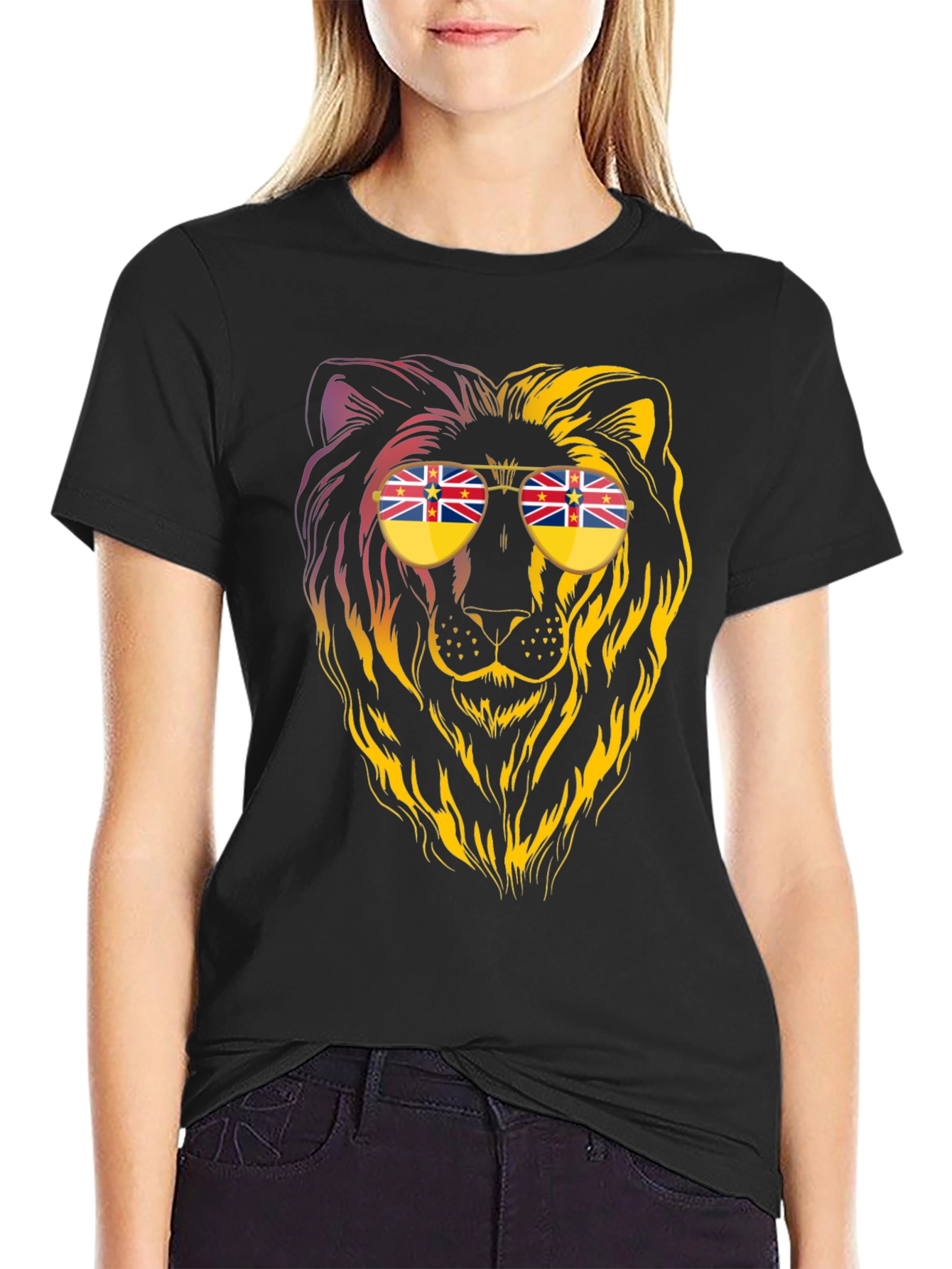 Black Lion Sunglasses Graphic Tee - Cool & Unique Design view 2