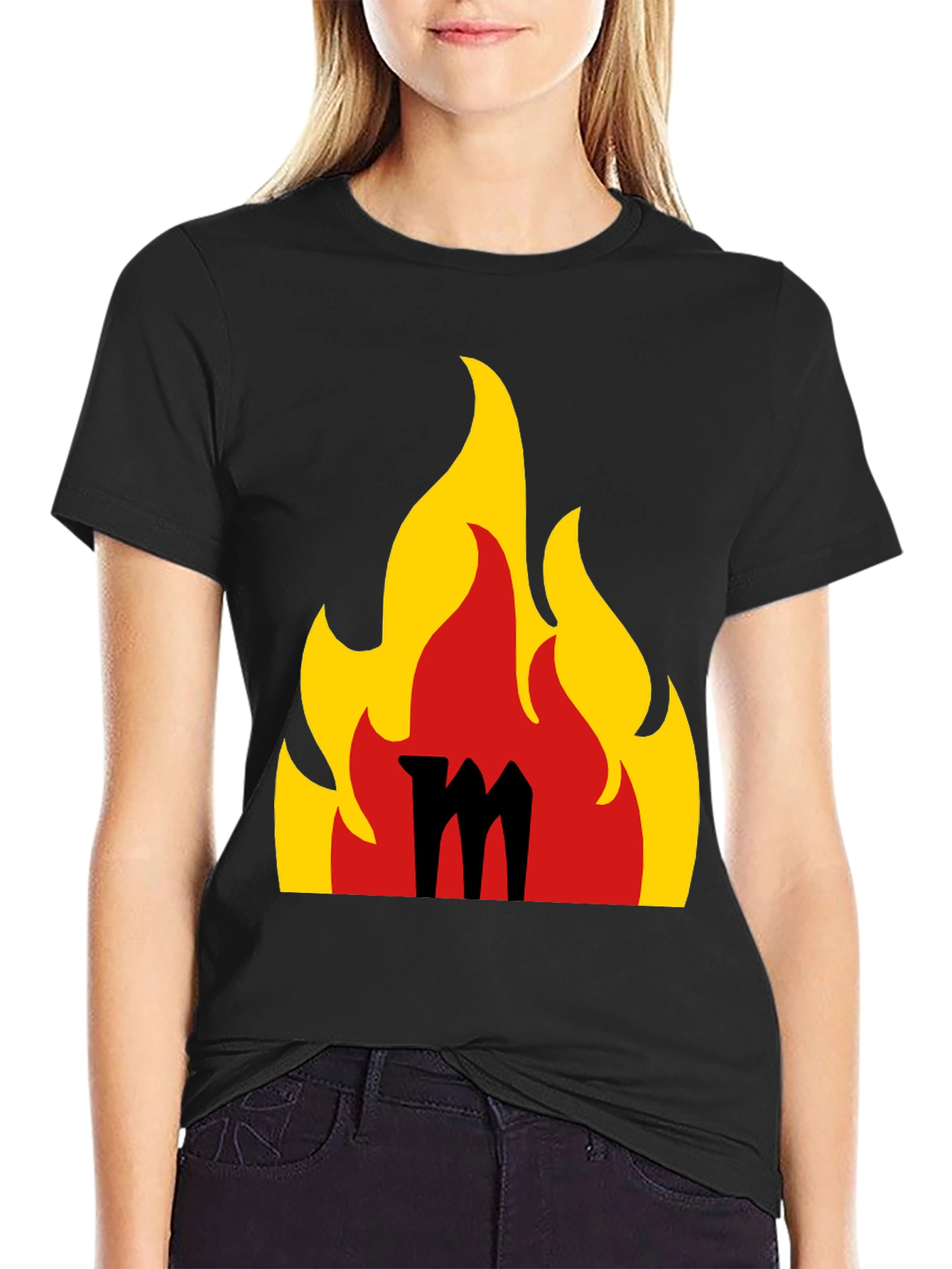Black Flaming M Graphic Tee - Bold Black T-Shirt view 2