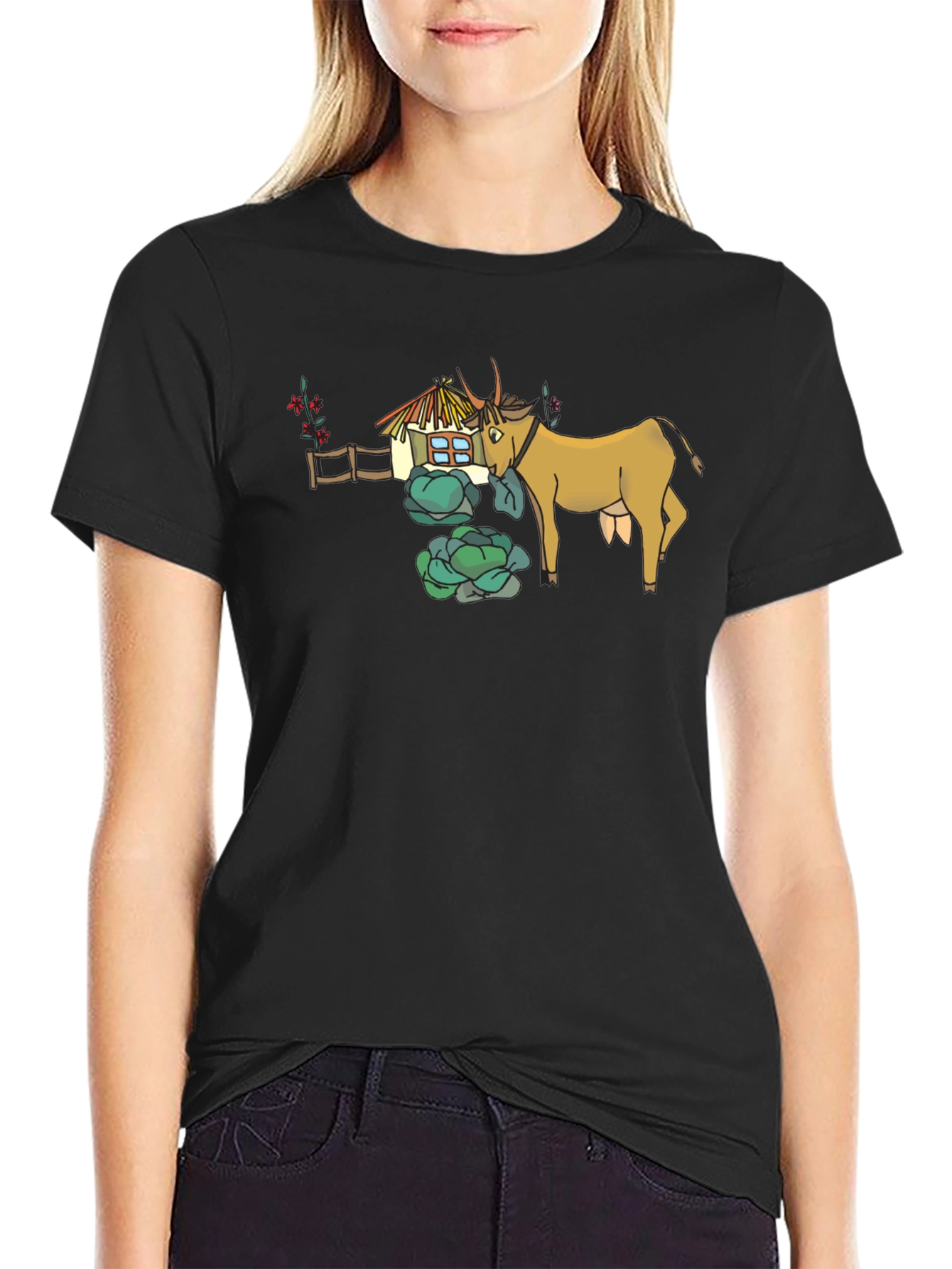 Black Quirky Cow & Farmhouse Graphic Tee - Black view 2
