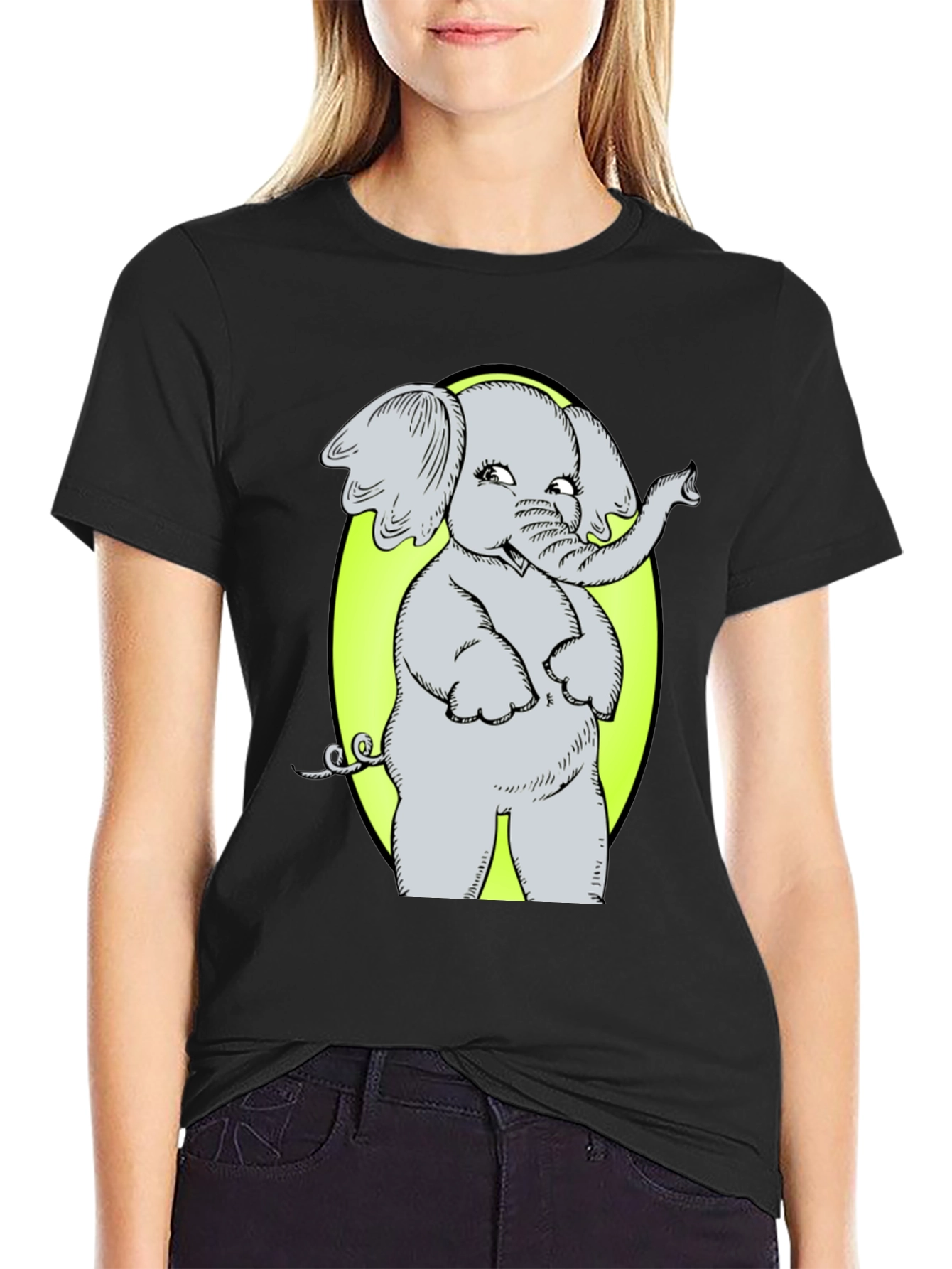 Black Elephant Graphic Tee - Cute Cartoon Design view 2
