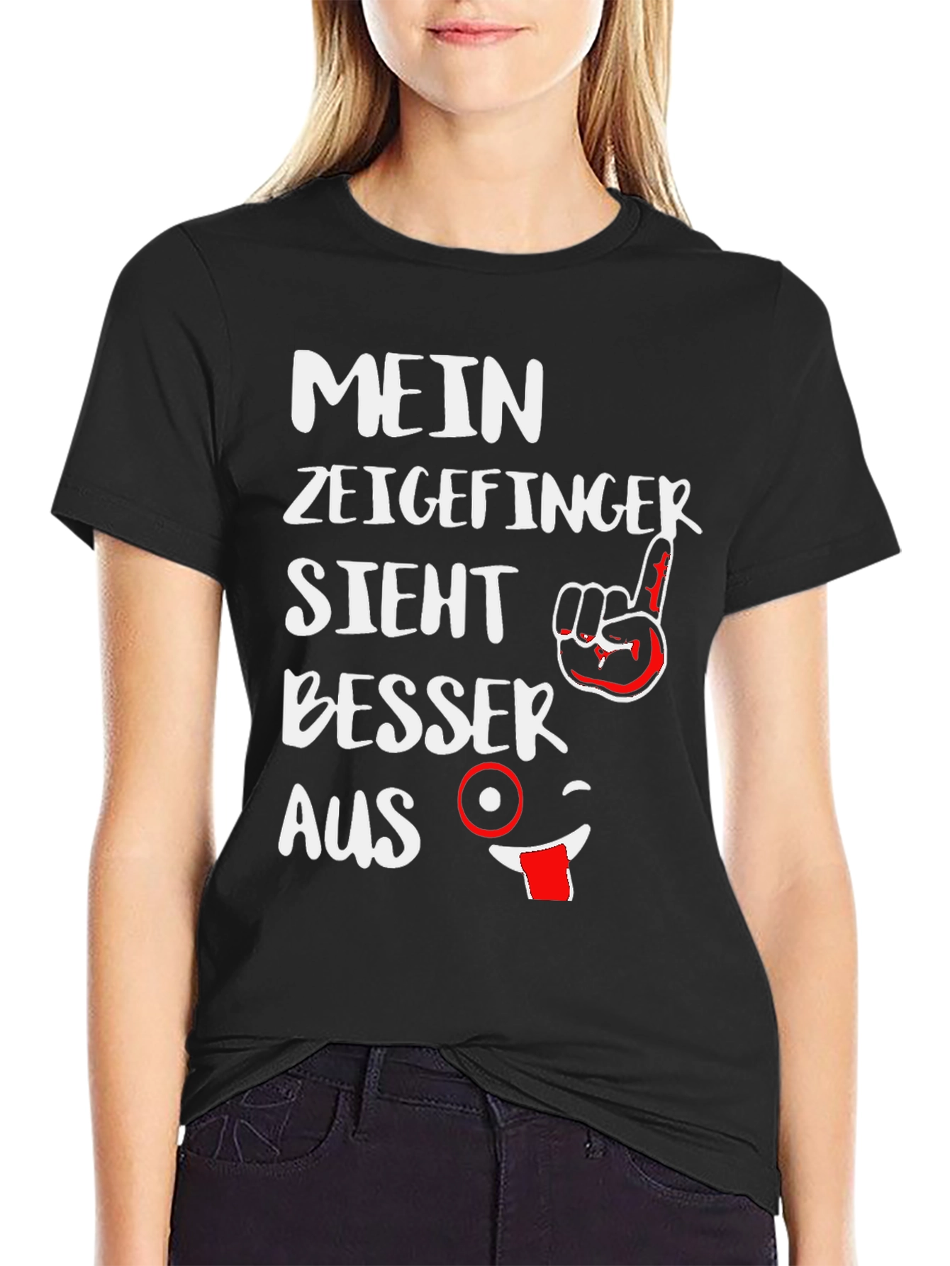 Black Funny German Graphic T-Shirt - Mein Zeigefinger Sieht Besser Aus view 2
