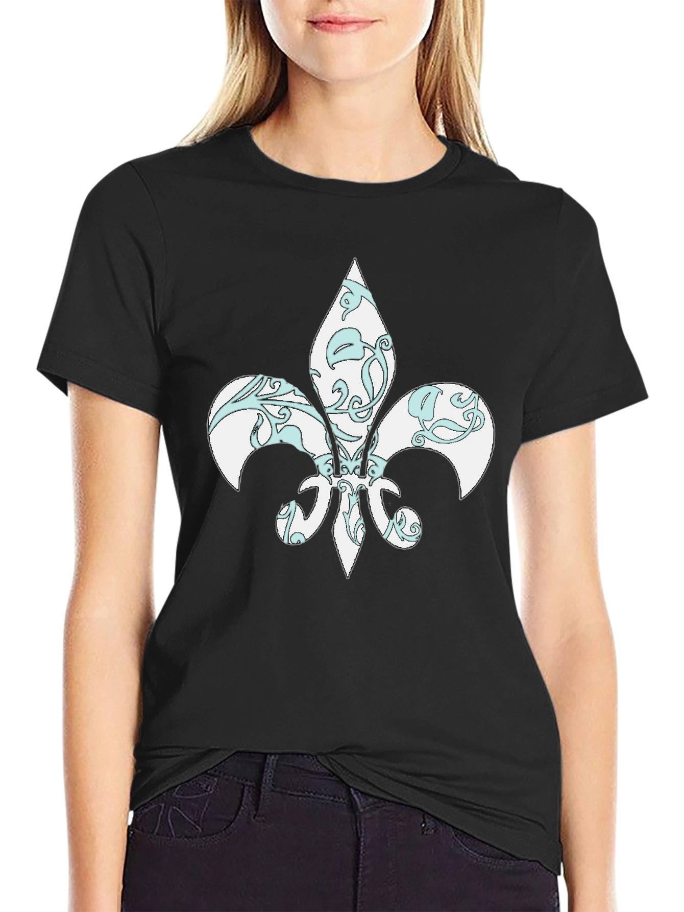 Black Black T-Shirt with Fleur-de-Lis Design view 2