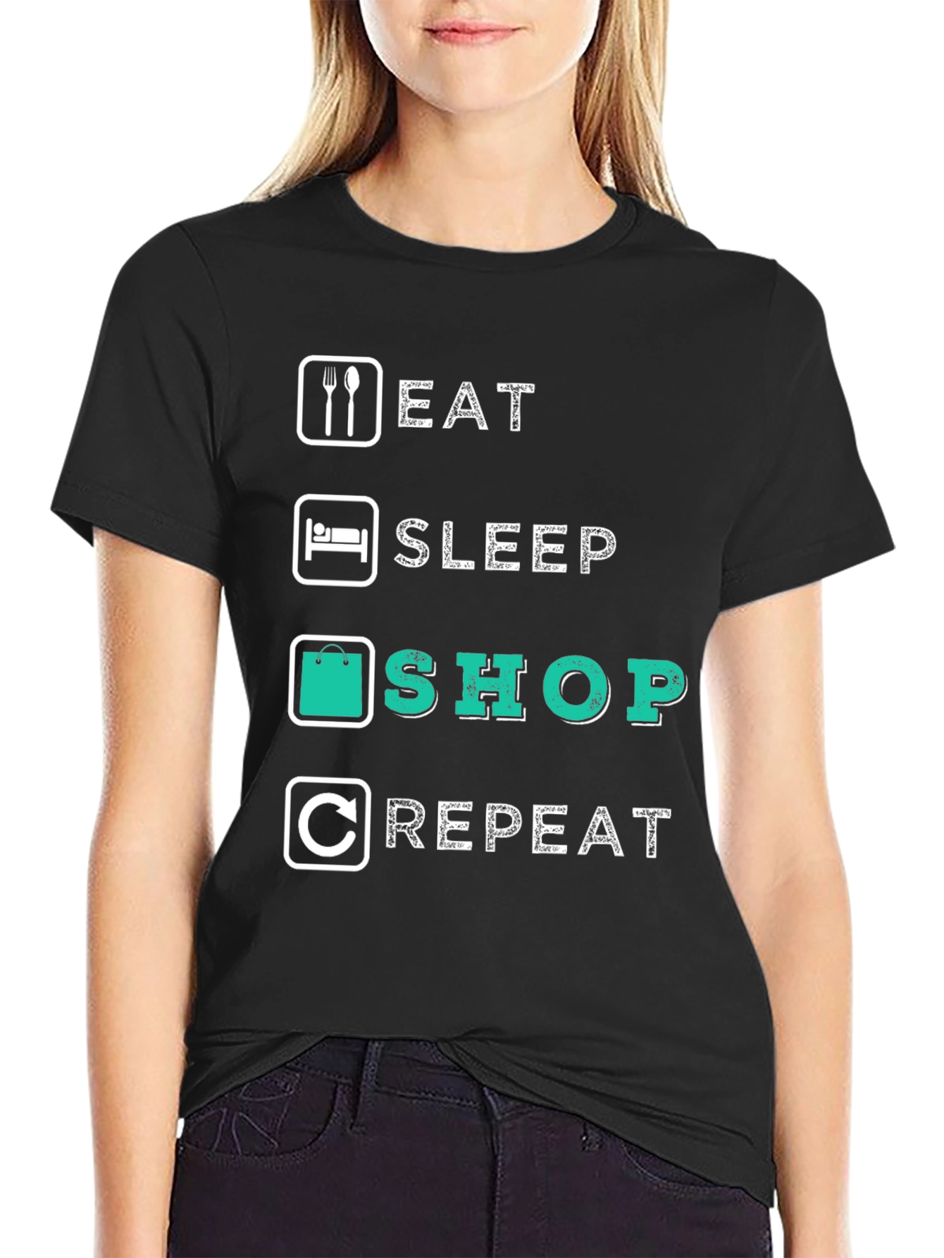 Black Eat Sleep Shop Repeat T-Shirt view 2